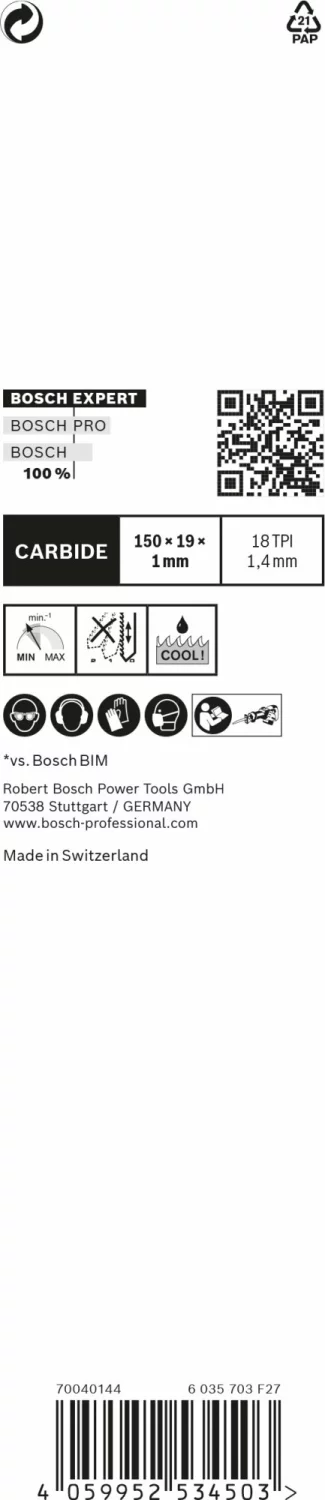Bosch 2608900360 EXPERT Reciprozaagblad S922EHM Thin Tough Metal
