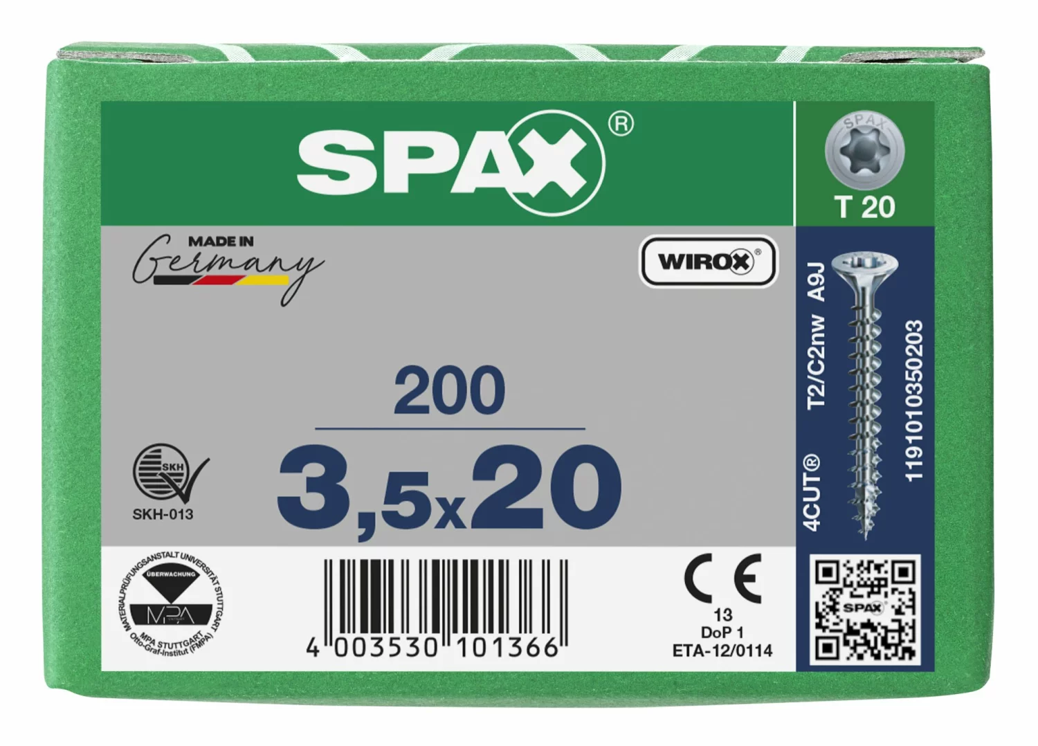 SPAX 1191010350203 Universele schroef, Verzonken kop, 3.5 x 20, Voldraad, T-STAR plus T20 - WIROX - 200 stuks-image