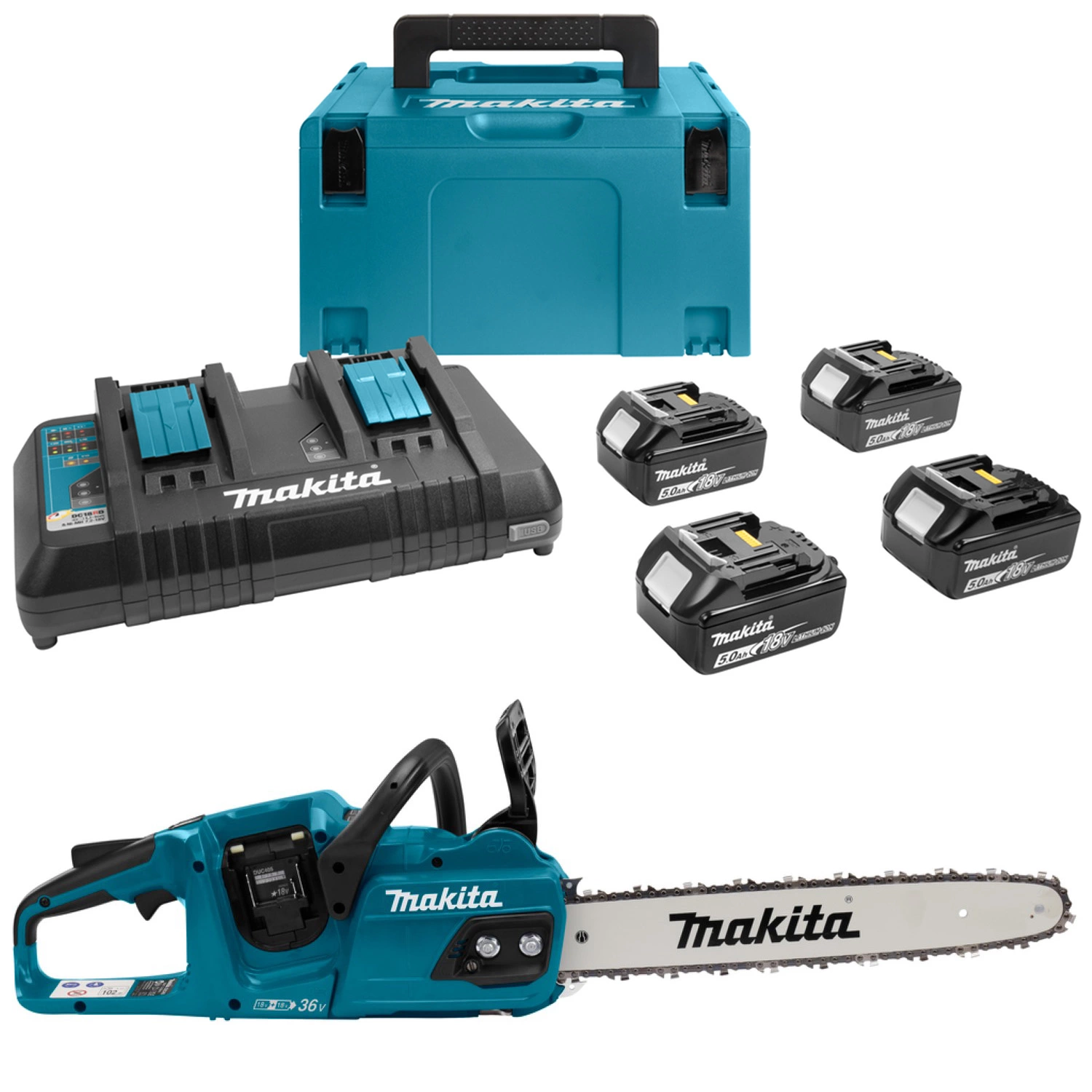 Makita DUC405PT4J LXT 2x18V Li-Ion accu kettingzaag set (4x 5.0Ah) in Mbox - 40cm-image