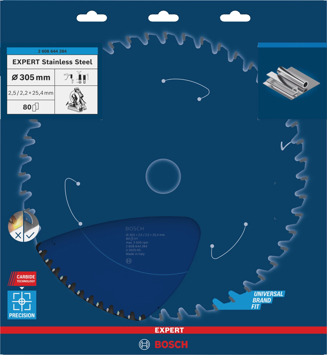 Bosch 2608644284 - Lame de Scie Circulaire Expert pour Stainless Steel, 305 x 25,4 x 2,5 mm, 80D-image