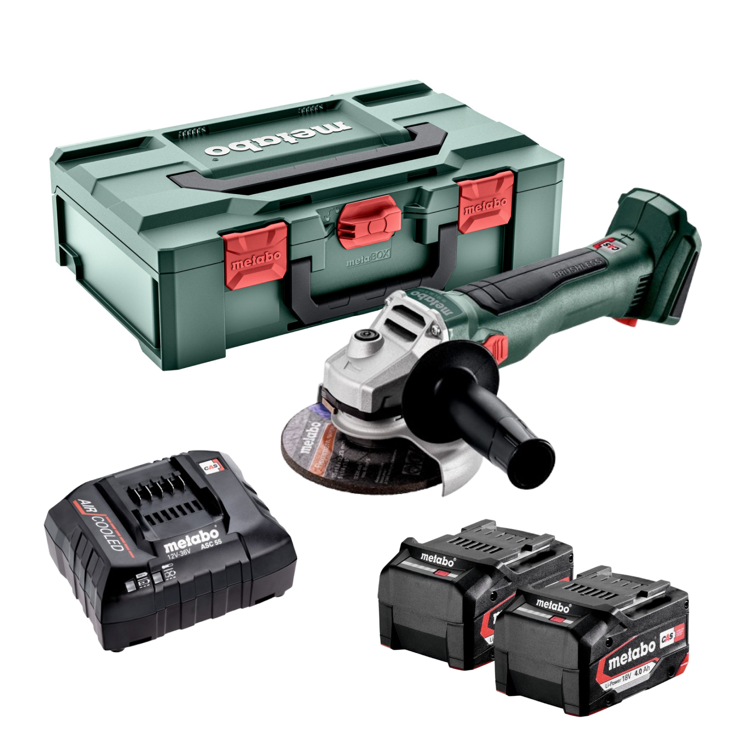 Metabo W 18 L BL 9-125 18V Li-Ion accu haakse slijper set (2x 4,0 Ah) in Metabox - 125mm-image