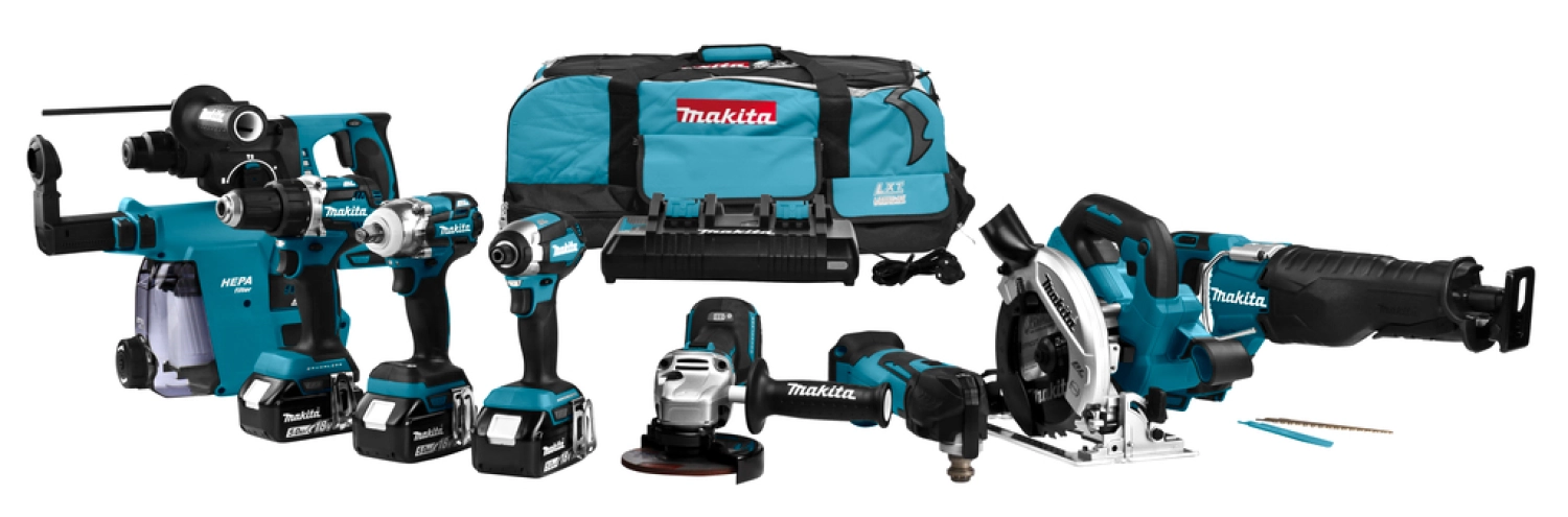 Makita DLX8026TW1 Ensemble de 8 outils sans-fil - 18V Li-ion - 3 batteries 5,0 ah - sac