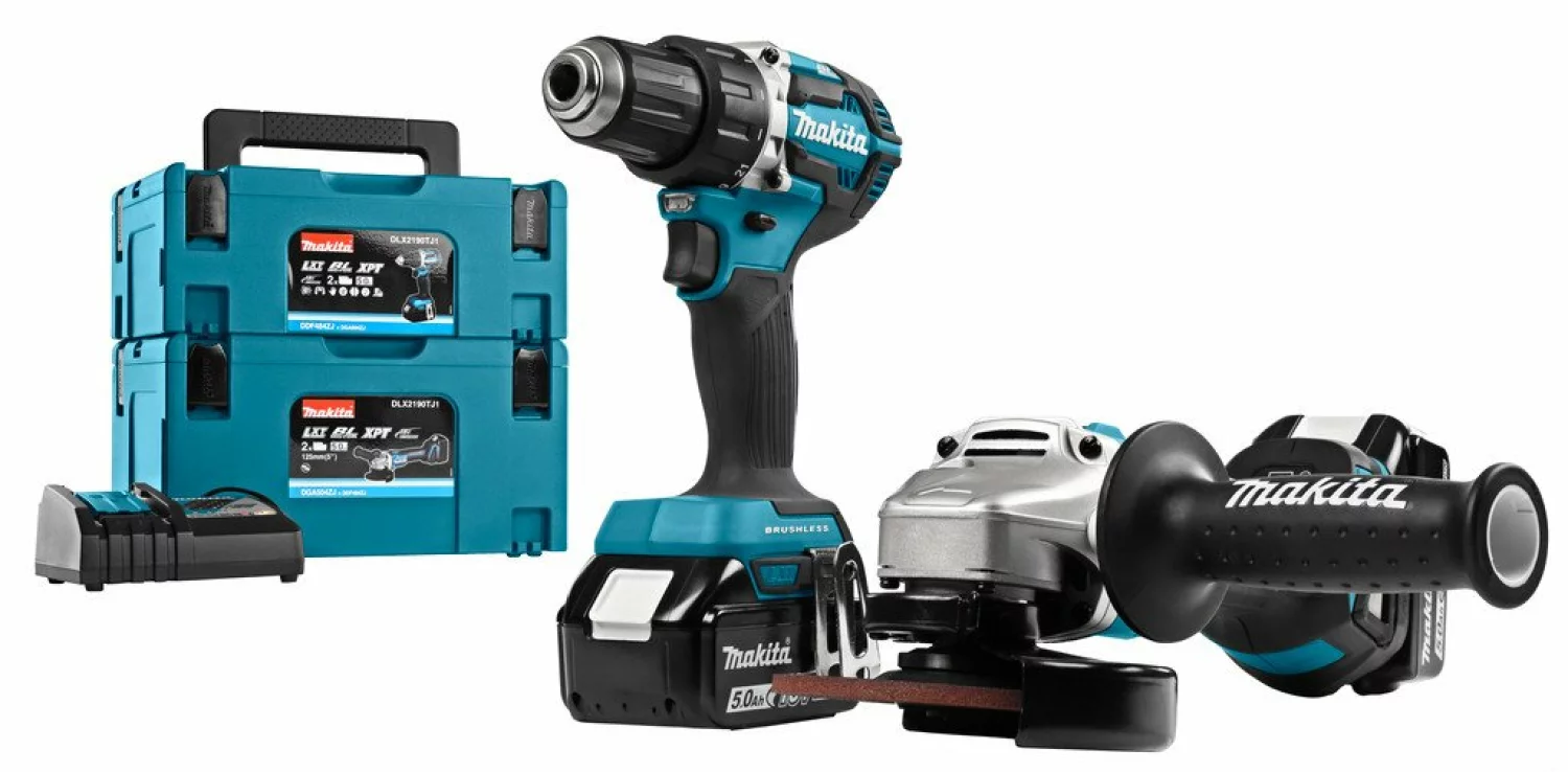 MAKITA DLX2190TJ1 Pack sans-fil - 18 V Li-ion - perceuse DDF484 & Meuleuse DGA504 - batterie (2x 5,0 ah) - MBOX-image