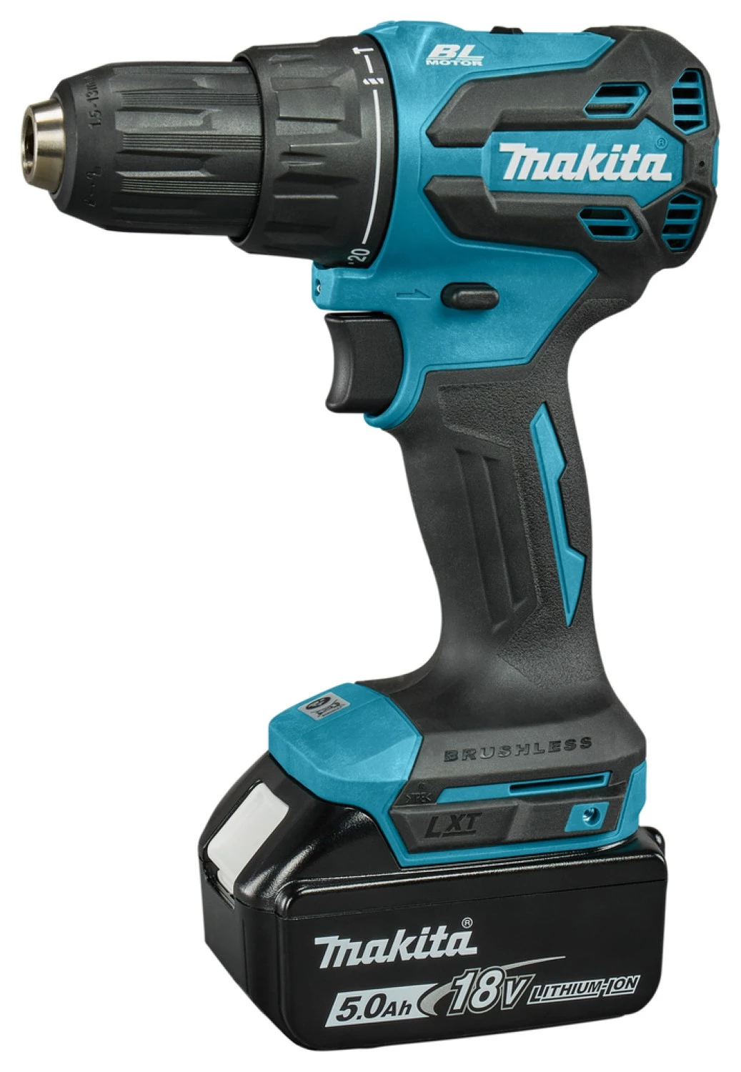 Makita DHP490RTJ 18 V Li-ion kit perceuse-visseuse à percussion sans fil (2 batteries 5,0 Ah) dans Mbox --image