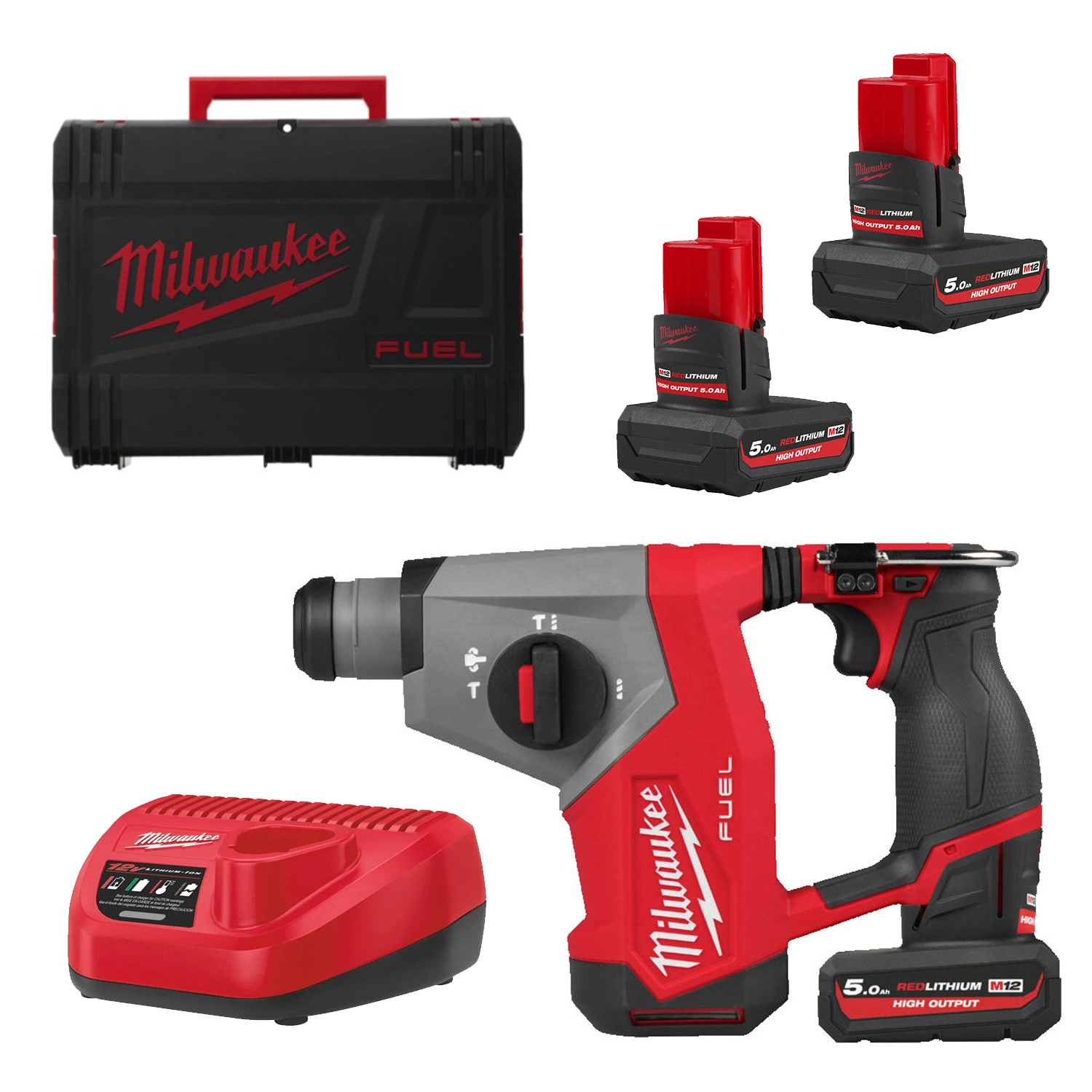 Milwaukee M12 FHAC16-502X 12V Li-ion accu boorhamer set (2x 5.0Ah accu) in HD Box - 1.15J-image