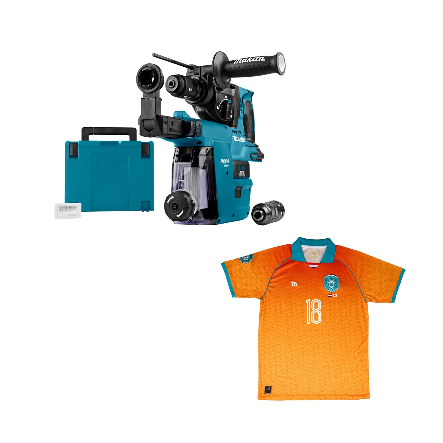 Makita DHR243ZJW 18V Li-Ion Accu SDS-Plus Combihamer body in Mbox - 2J - met gratis Makita WK T-Shirt - Maat XL-image