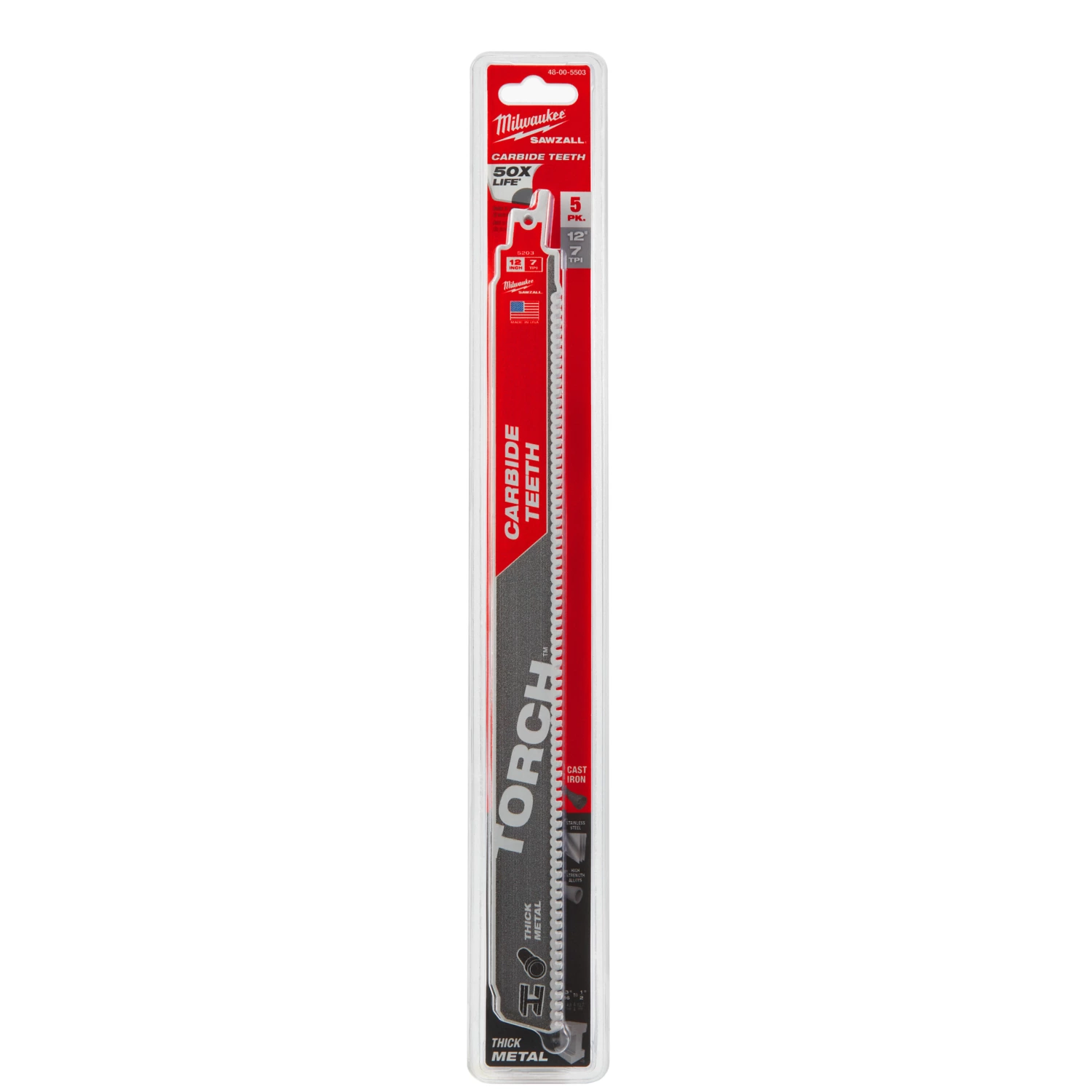 Milwaukee 48475503 Lame de scie alternative Sawzall TCT TORCH Carbide - 300 x 8TPI - métal - 5 pcs.