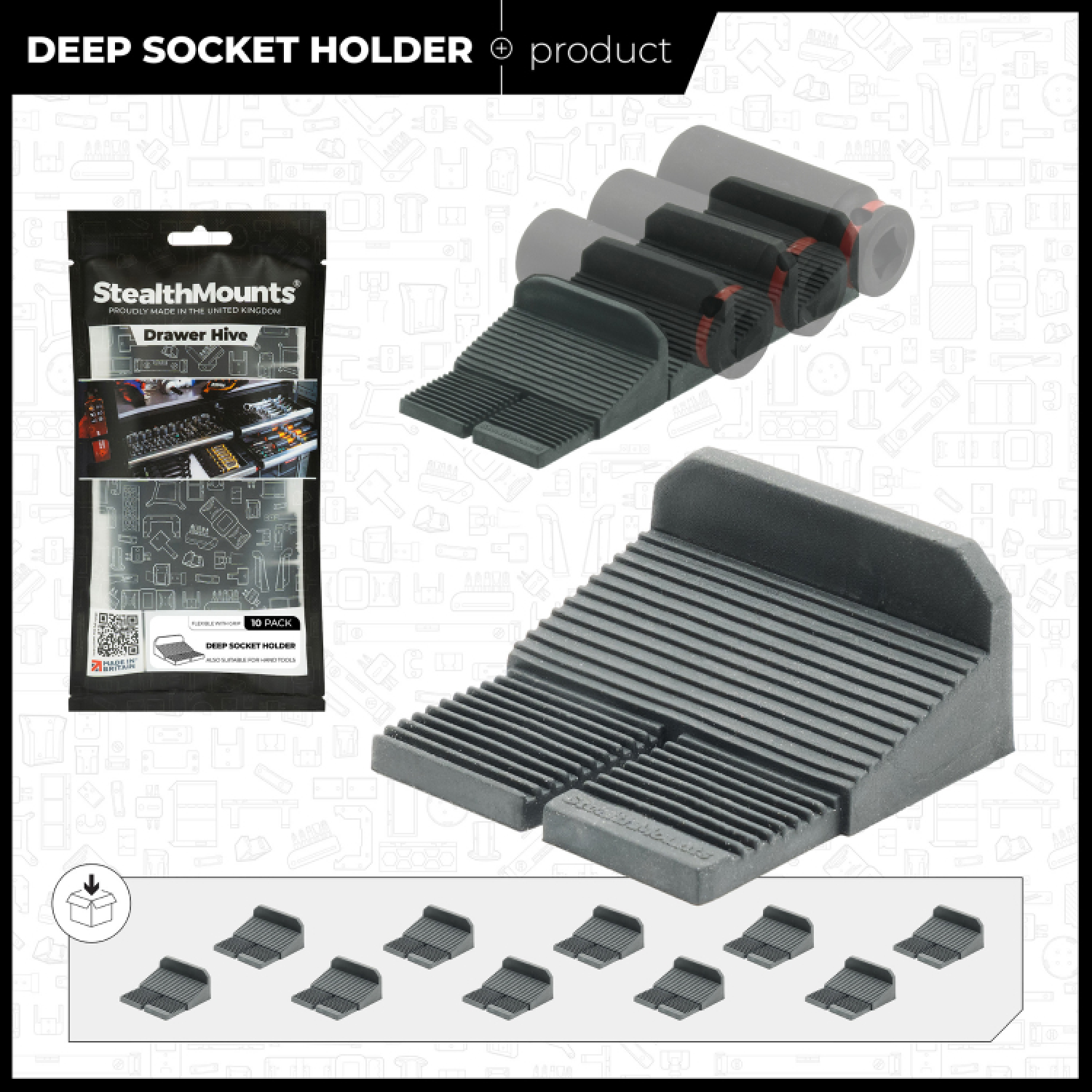 StealthMounts DHSP-SW-SK-10 Drawer Hive Deep Krachtdophouder universeel voor ladekast - zwart - 10 stuks-image