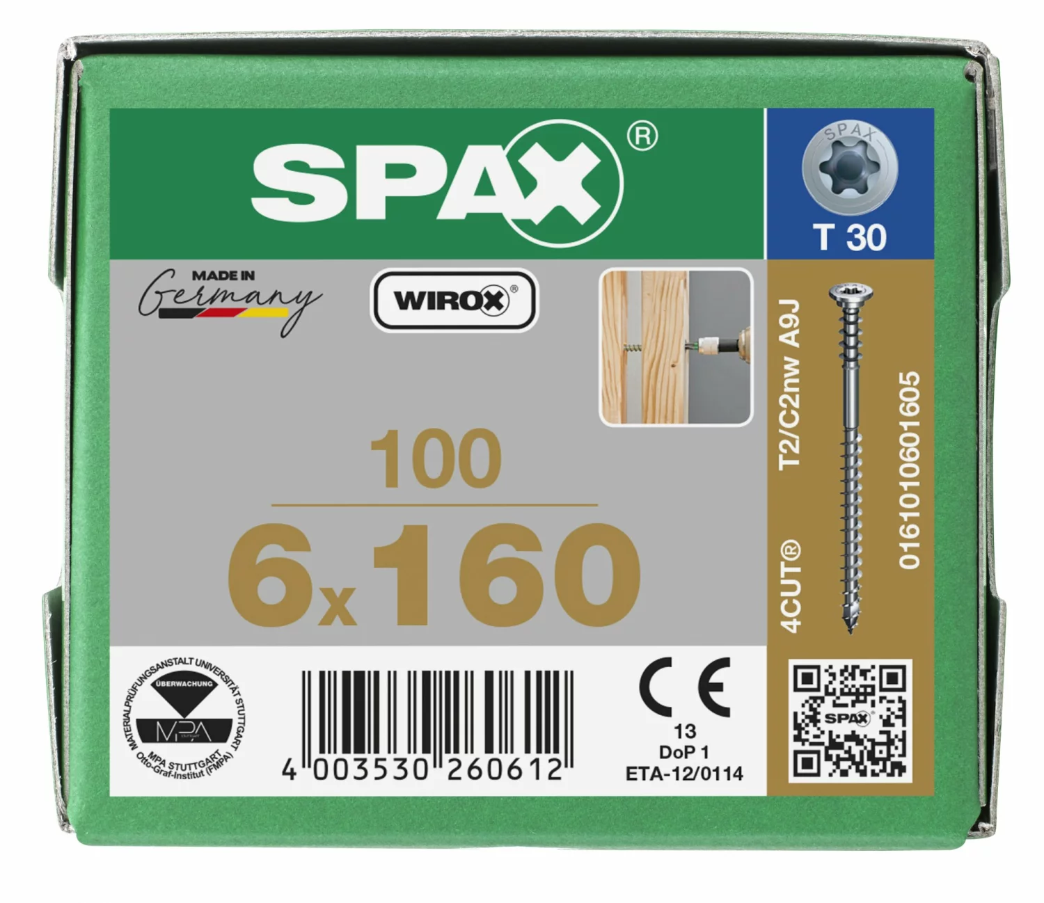 SPAX 161010601605 Stelschroef, Platkop, 6 x 160, Deeldraad, T-STAR plus T30 - WIROX - 100 stuks-image