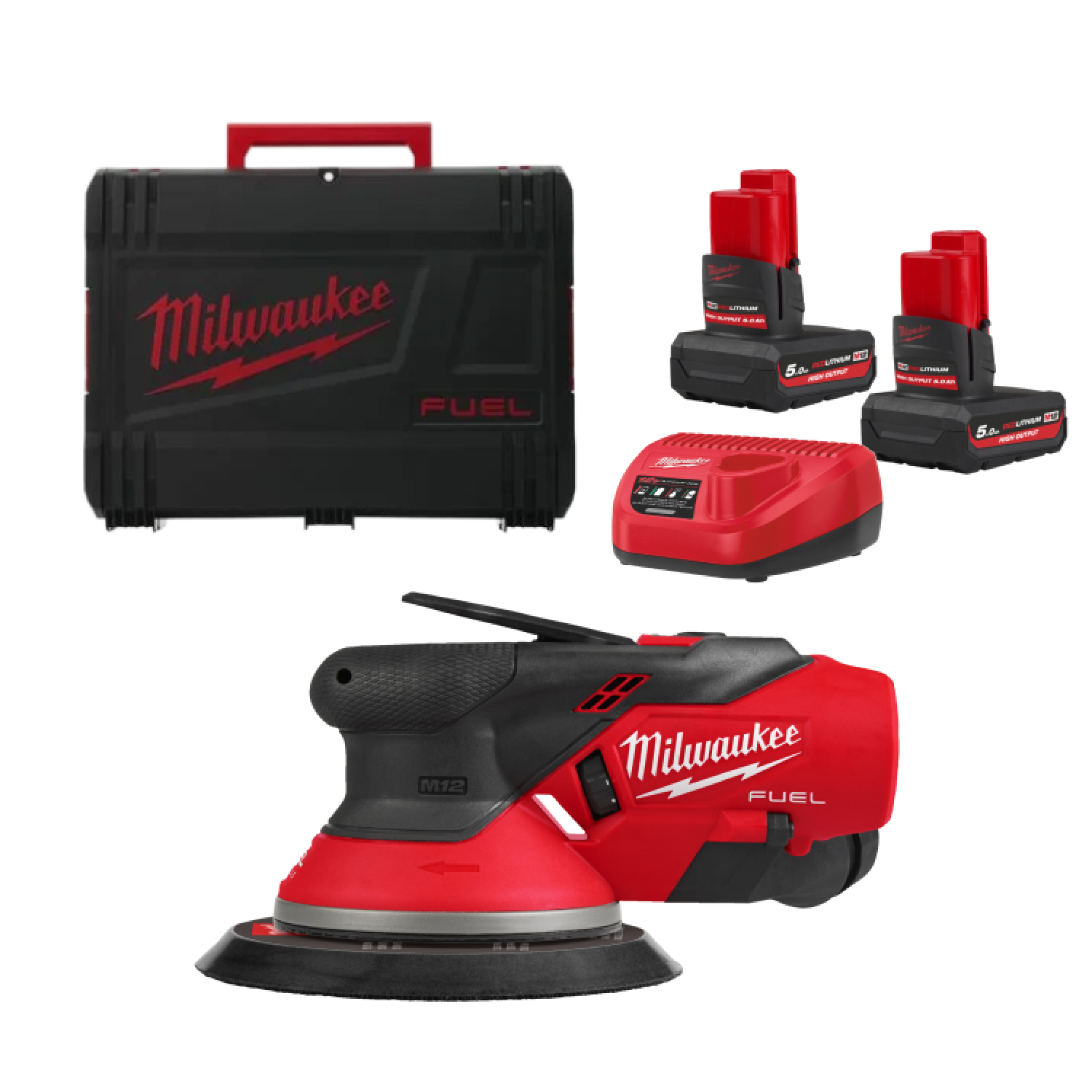 Milwaukee M12 FROS2.5-502x 12 V Li-ion batterie Excentrique ponceuse set (2x 5,0 Ah batterie) dans HD Box - 150 mm-image