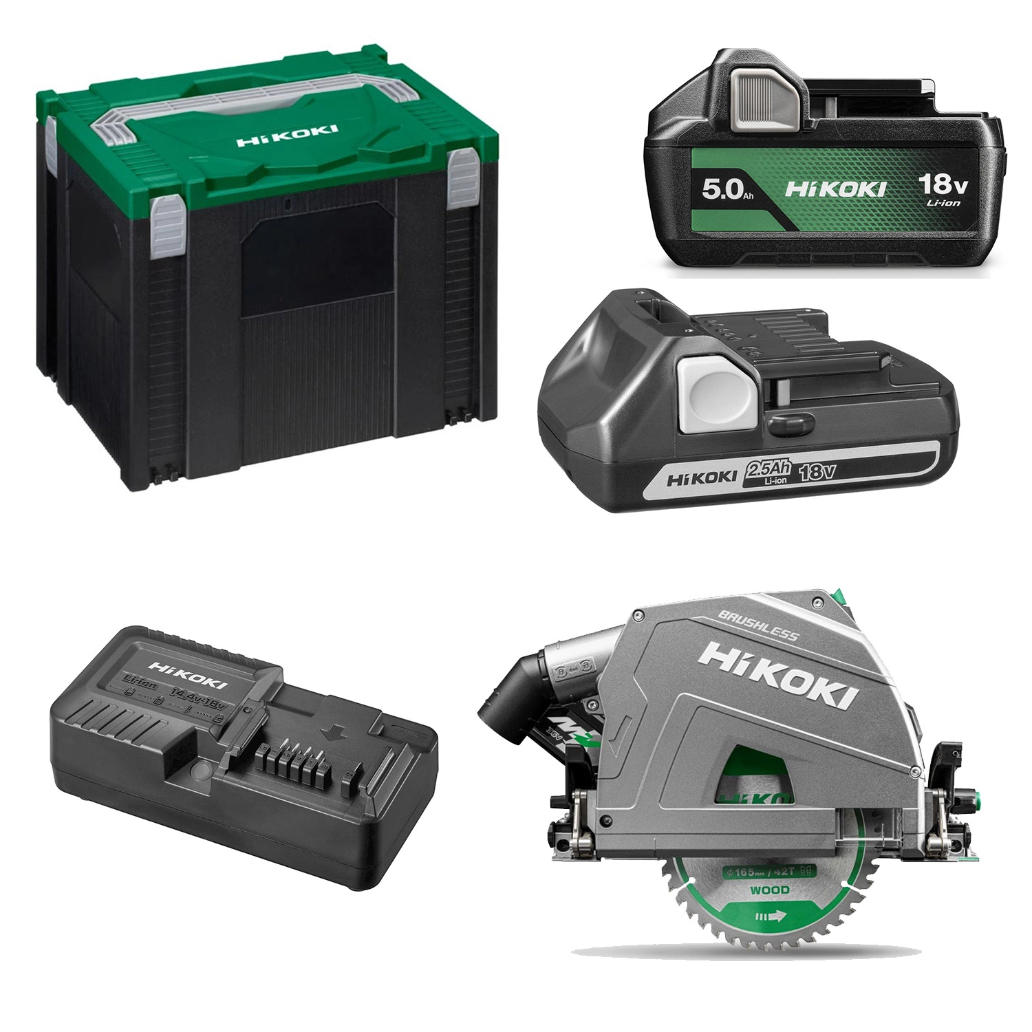 HiKOKI C3606DPAWVZ 36 V (18 V/36 V) Batterie Li-ion Scie plongeante (2 batteries 2,5/5,0 Ah) en HSC - 165 mm-image