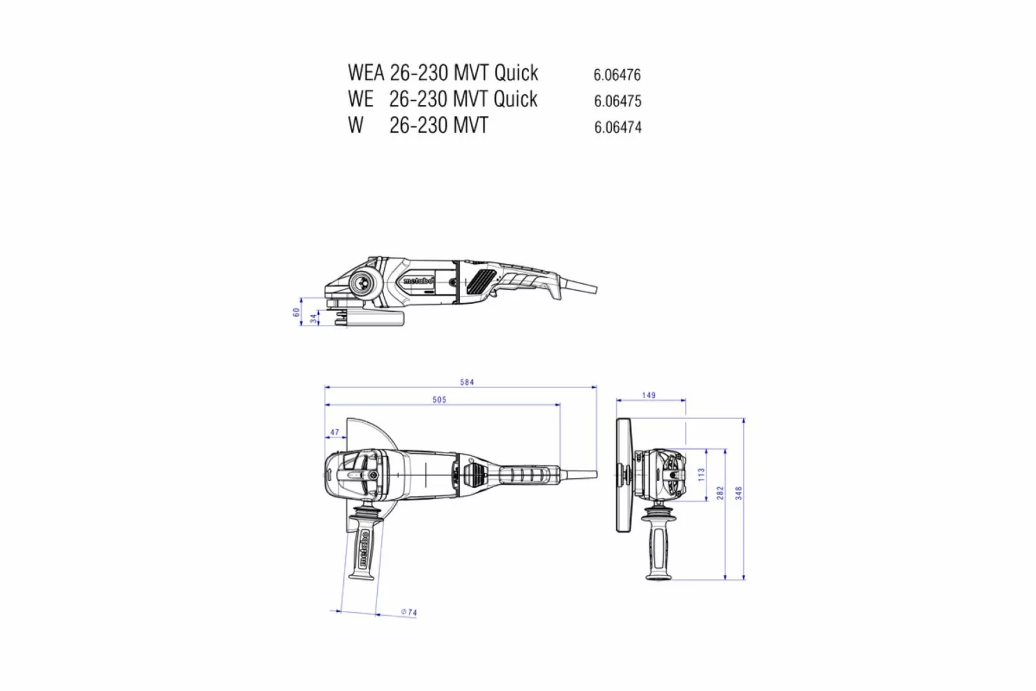 Metabo WEA 26-230 MVT QUICK Haakse slijper - 2600W - 230mm - Softstart-image