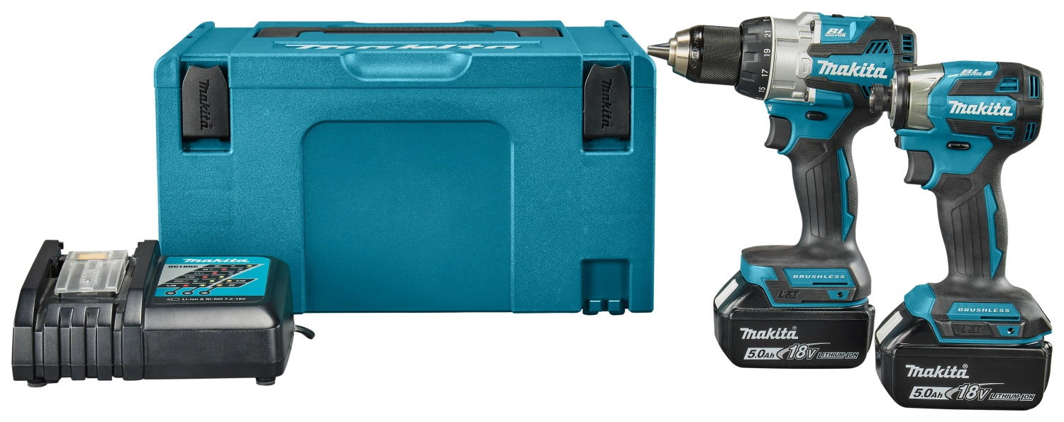 Makita DLX2528TJ 18 V Li-ion batterie perceuse à percussion/visseuse (DHP489) & visseuse à percussion (DTD173) kit combiné (2x batterie 5,0 Ah) dans Mbox-image