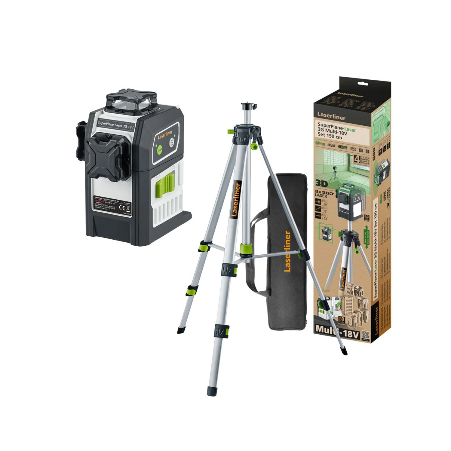Laserliner SuperPlane-Laser 3G Multi-18V Kruislijnlaser incl. statief in tas - 3 lijnen - groen - 30m-image