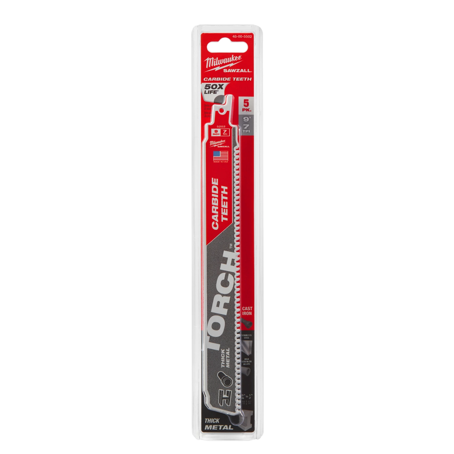 Milwaukee 48475502 Sawzall Reciprozaagblad TCT TORCH Carbide - 230 x 8TPI - metaal - 5st-image