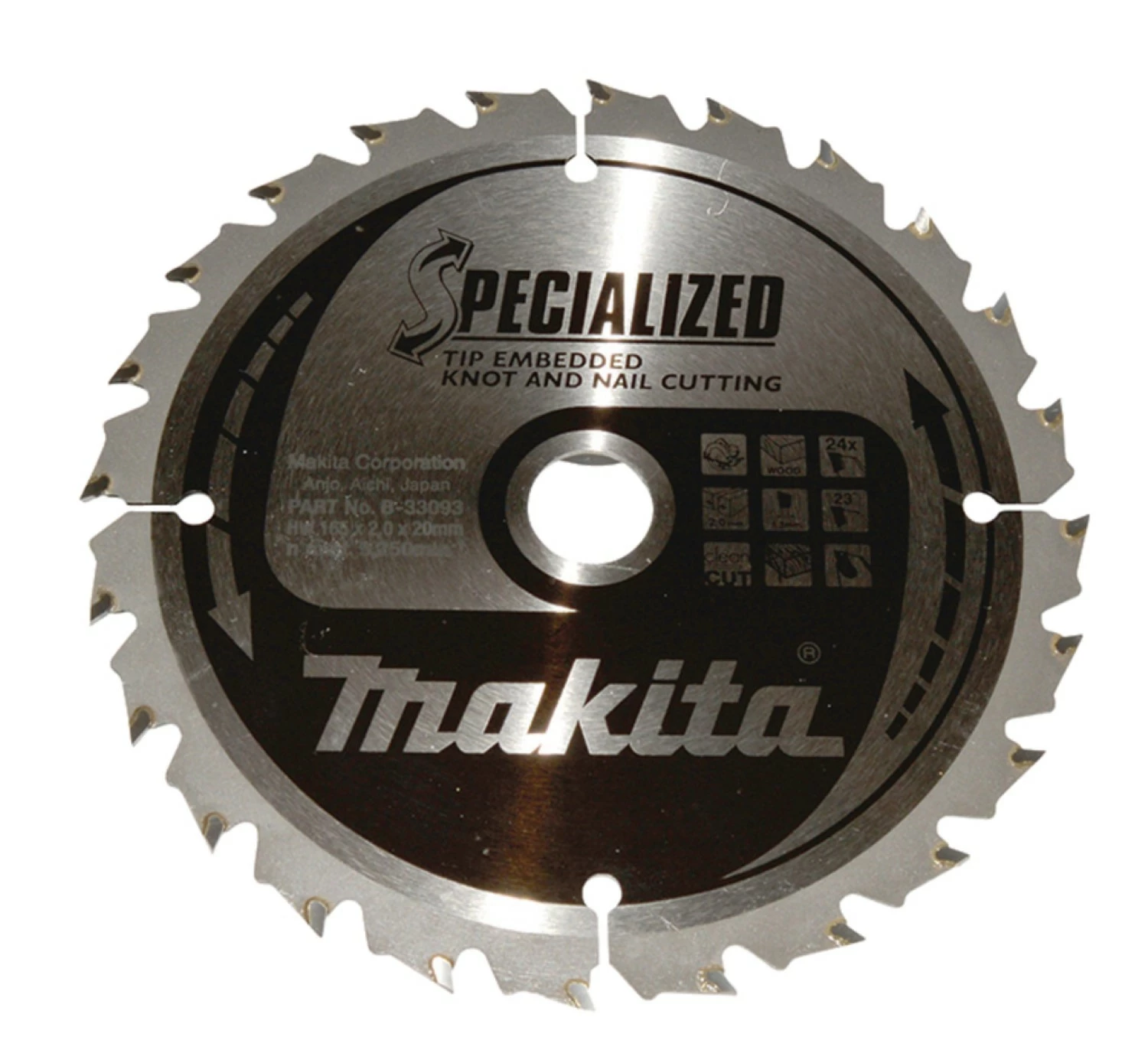 Makita B-33093 Lame de scie circulaire - 165 x 20 x 24T - Bois - Ecrous/clous-image