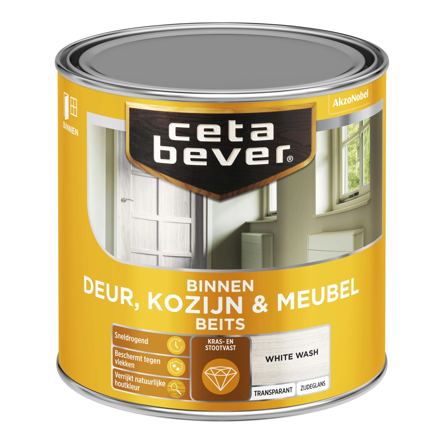 Cetabever Binnenbeits Deuren & Kozijnen Transparant Zijdeglans - White Wash - 250ml-image