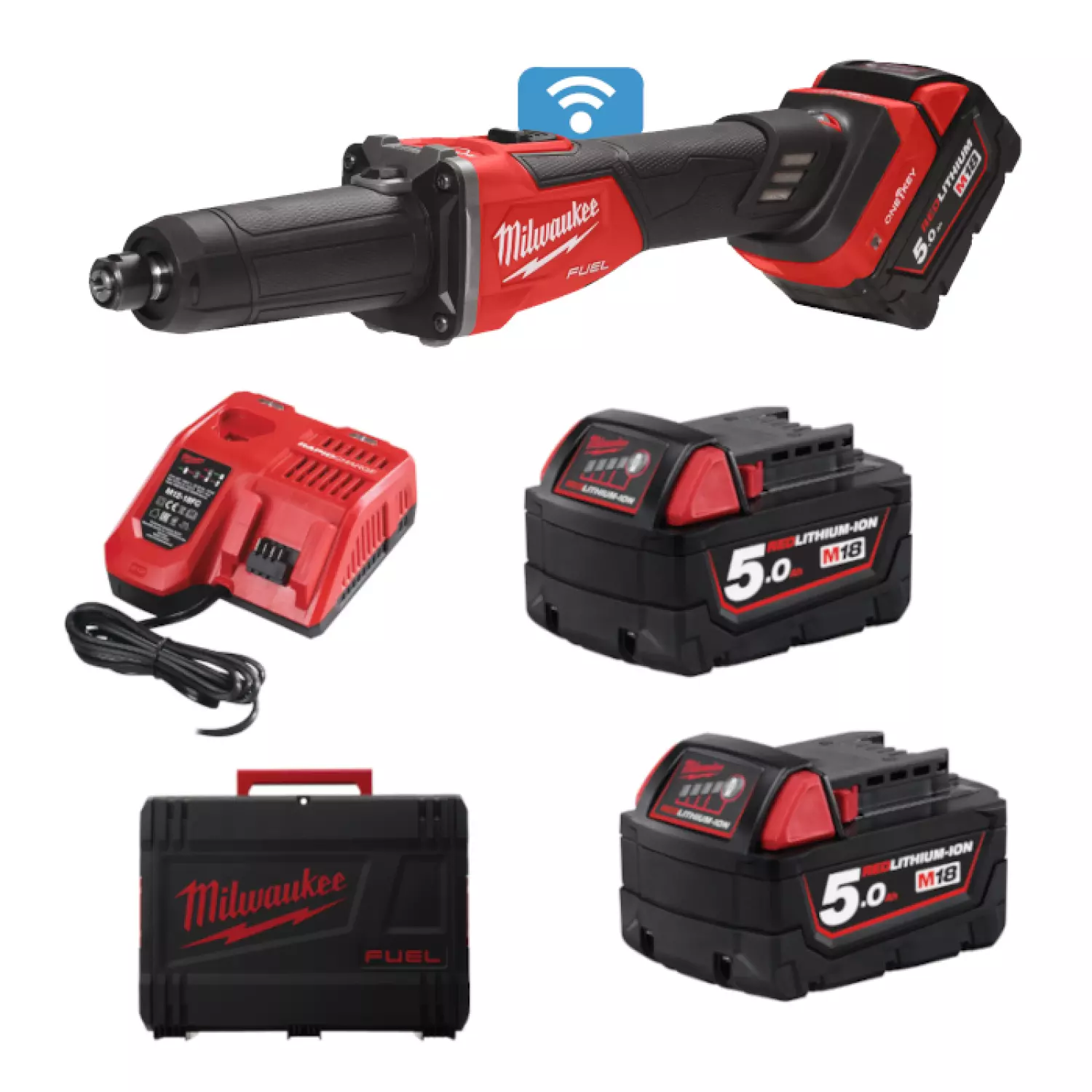 Milwaukee M18 FDGROVB-502X FUEL™ ONE-KEY™ rechte stiftslijper met RAPIDSTOP™ en schuifschakelaar - (2x 5.0Ah)-image