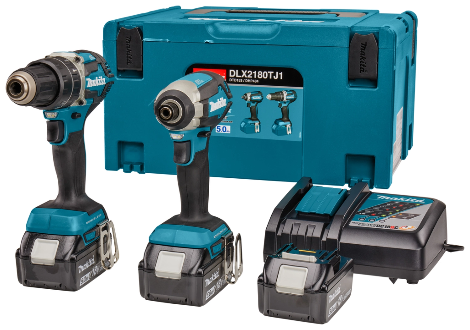 Makita DLX2180TJ1 Perceuse à percussion sans-fil (DHP484) & Visseuse à percussion sans-fil (DTD153) - 18V Li-ion (3x 5,0 Ah) - Mbox - brushless-image