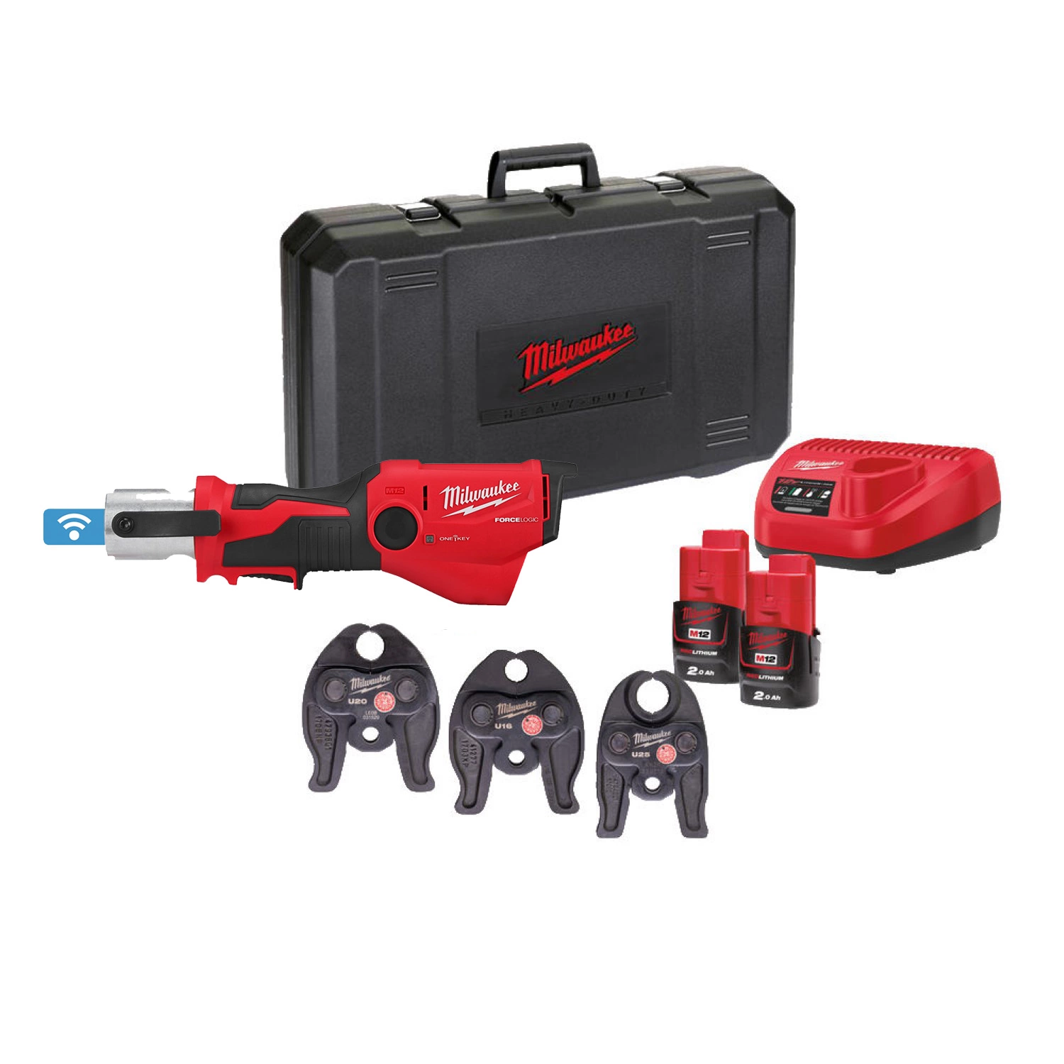 Milwaukee M12 ONEHPT-202C Kit de tendeurs hydrauliques à batterie Li-ion 12 V (2 batteries 2,0 Ah) dans un coffret - U-Set-image