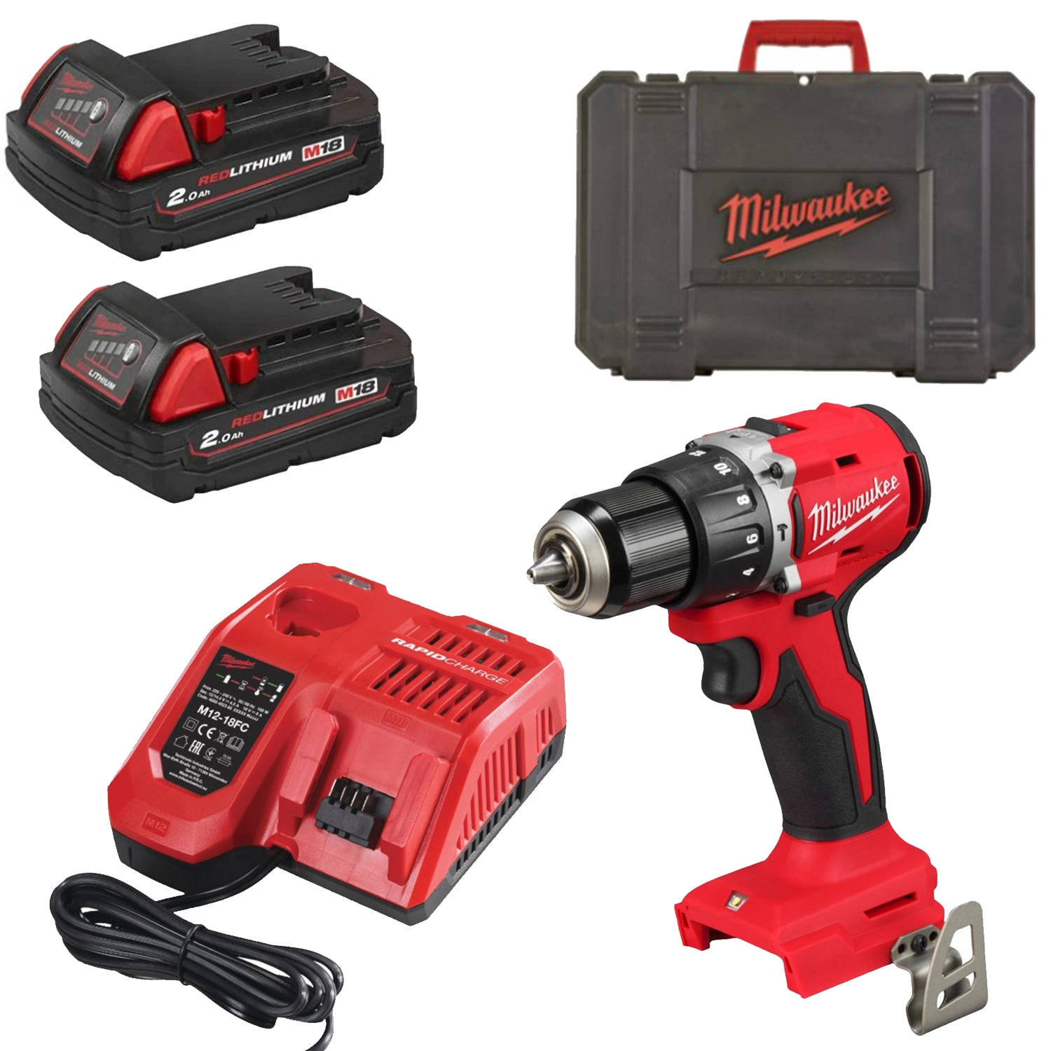 Milwaukee M18 BLPDRC-202C 18V Li-Ion accu klopboor- /schroefmachine set (2x 2.0Ah accu) in koffer-image