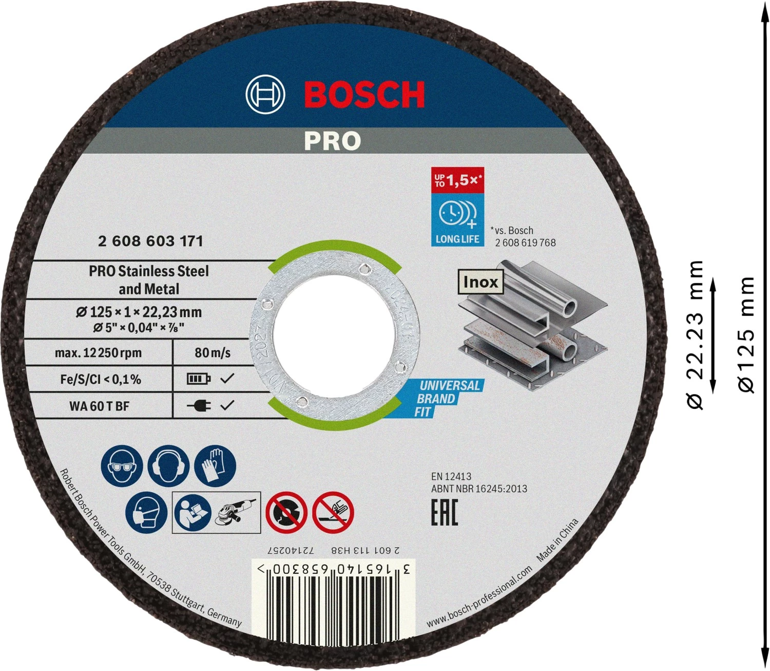 Bosch 2608626113 Disques à meuler en acier inoxydable - 1 mm - en seau (100 pièces)-image