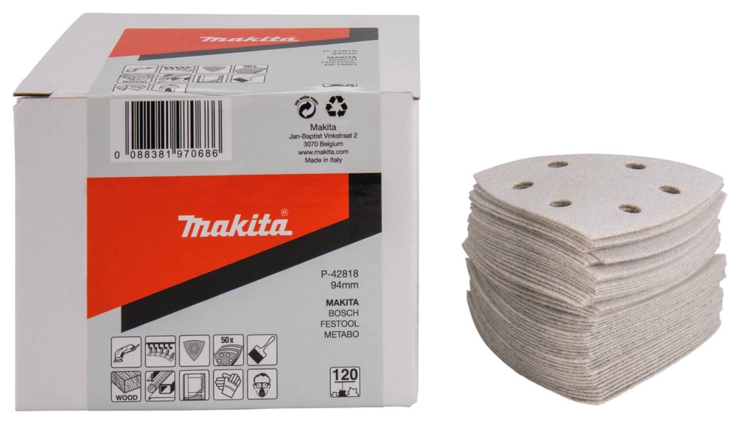 50 feuilles abrasives Delta Makita P -42818 - 94 x K120 - Bois-image