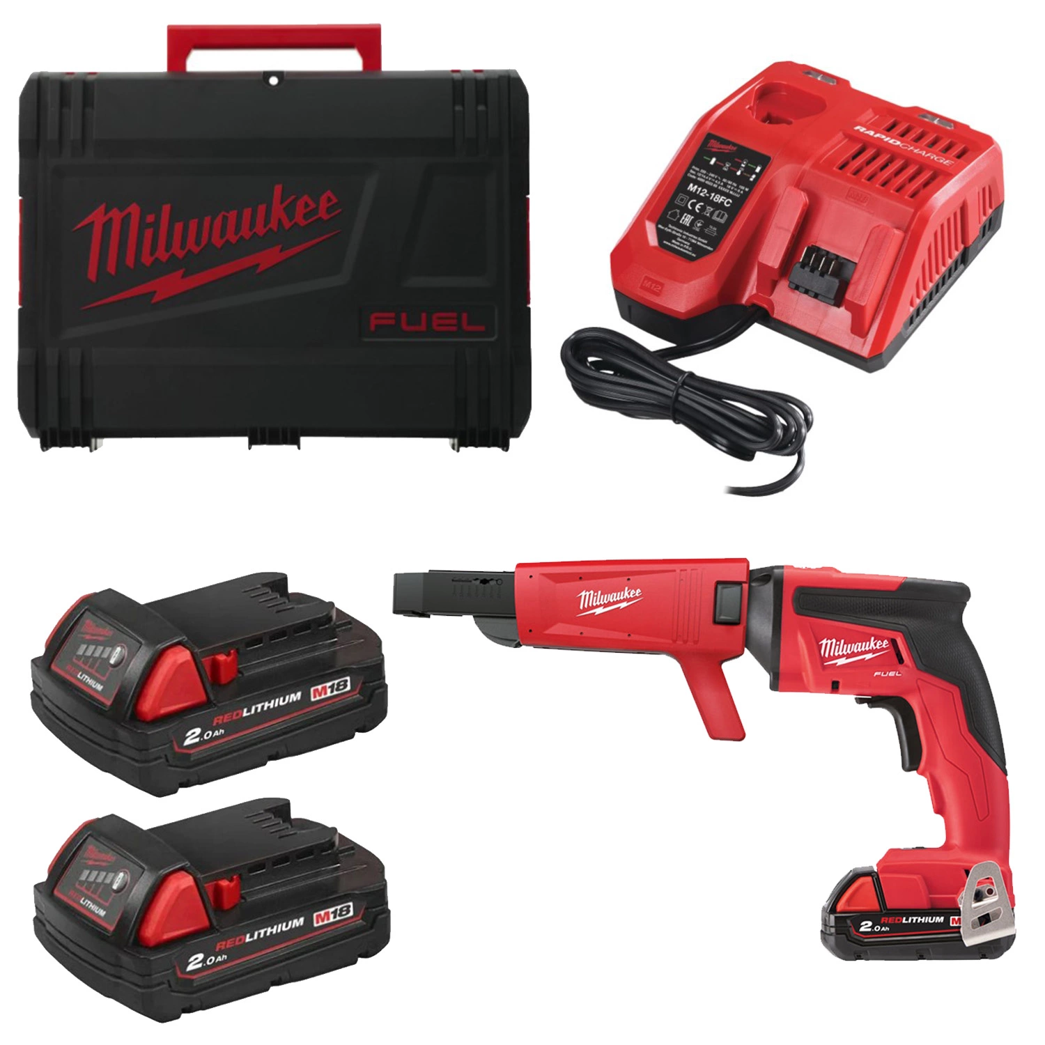 Milwaukee M18 FSGC-202X 18V Li-Ion accu Gipsschroefmachine / Bandschroefmachine set (2x 2.0Ah) in HD Box - koolborstelloos-image