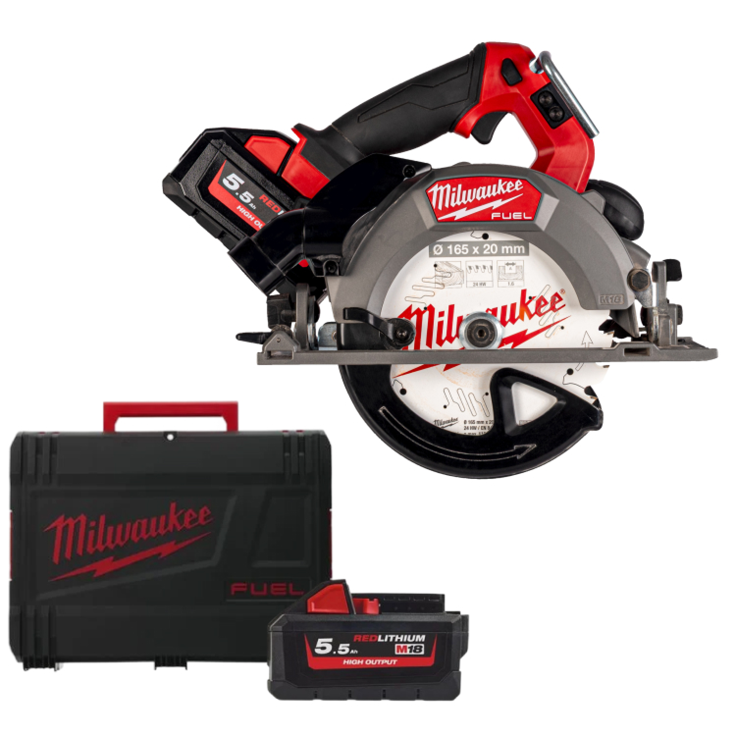 Milwaukee M18 FCSDC165-552C 18V L-ion accu cirkelzaagmachine set (2x 5.5Ah accu) in koffer - 165mm-image