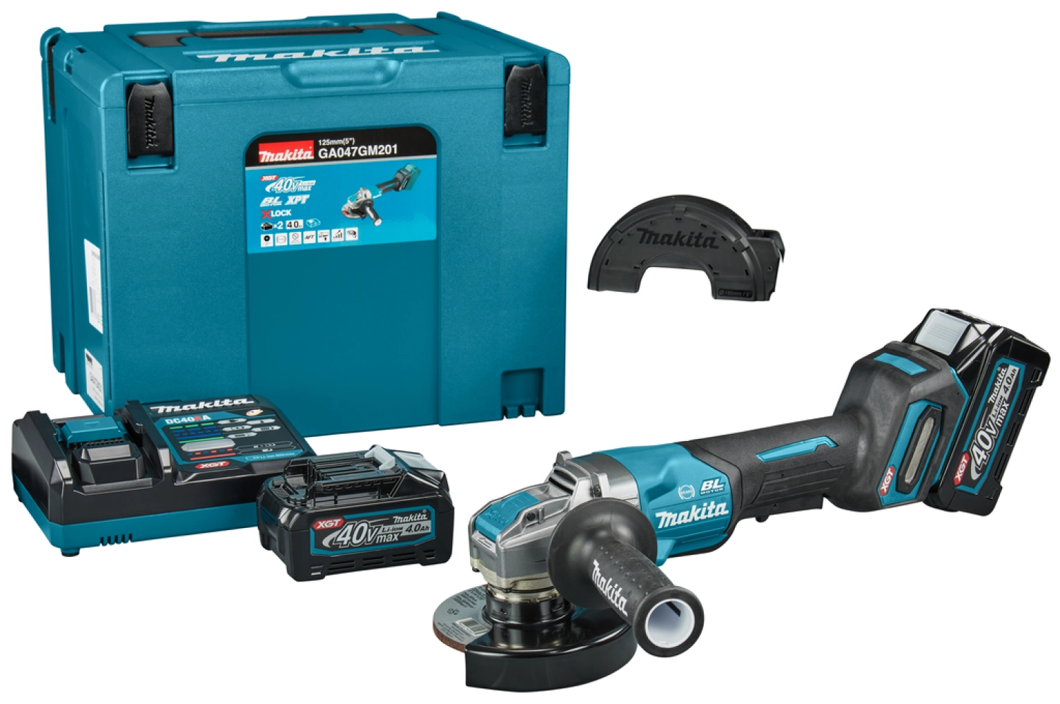 Makita GA047GM201 XGT 40V Max Li-ion Accu Haakse slijper set (2x 4,0Ah) in Mbox - 125 mm - koolborstelloos-image