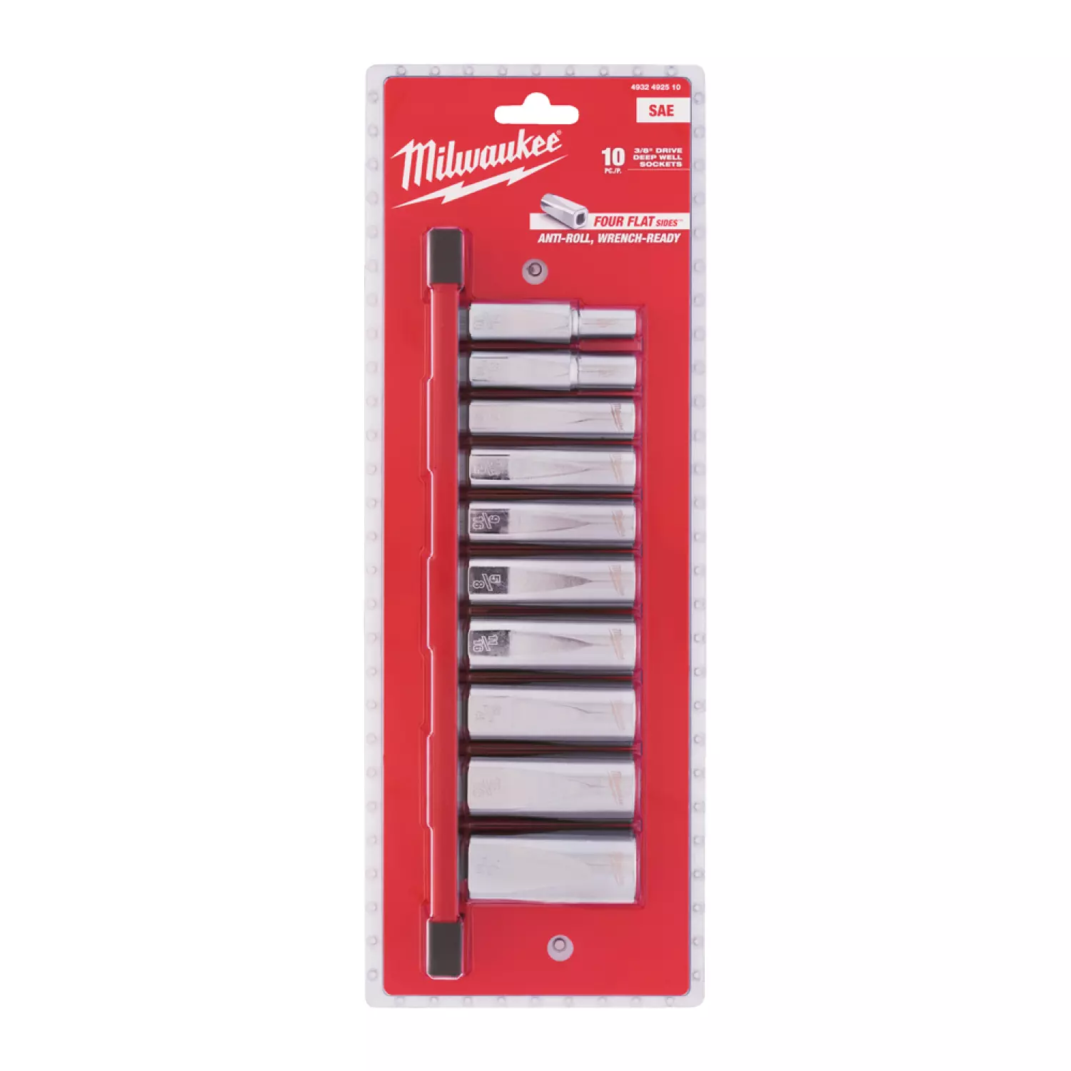 Milwaukee 4932492510 Set de 10 embouts 3/8" FOUR FLAT long tailles SAE-image