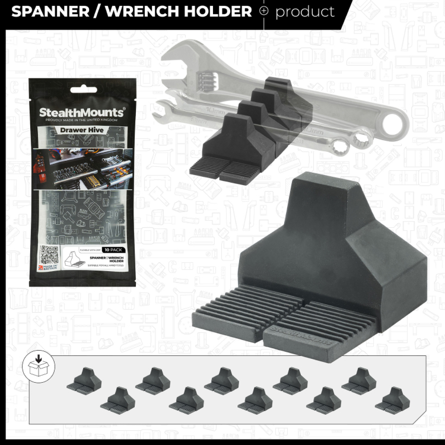 StealthMounts DHSP-SP-10 Support pour clés Drawer Hive pour commode - noir - 10 pièces-image