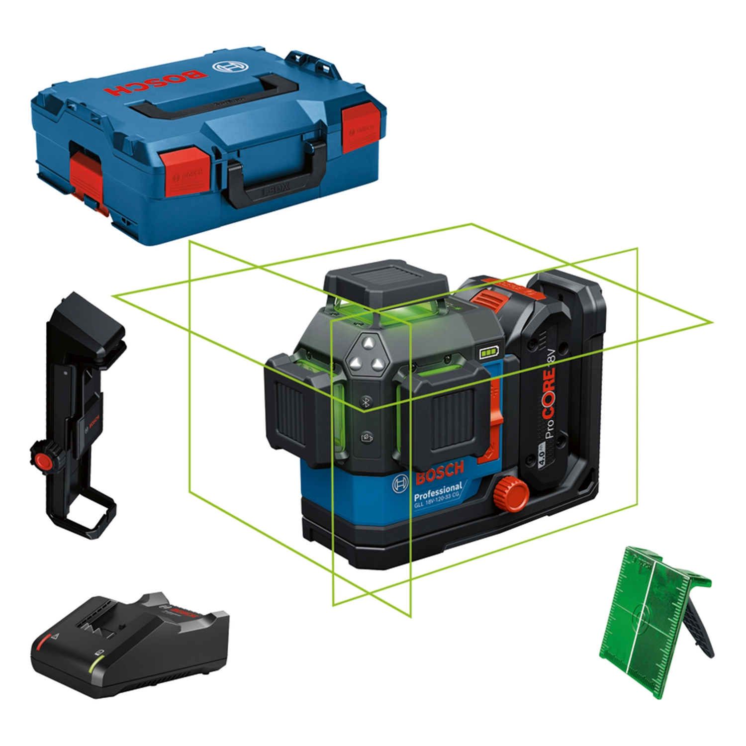 Bosch GLL 18V-120-33 CG ensemble niveau laser en croix à batterie 18V (1x 4.0Ah) dans L-Boxx - vert - 3x 360-image