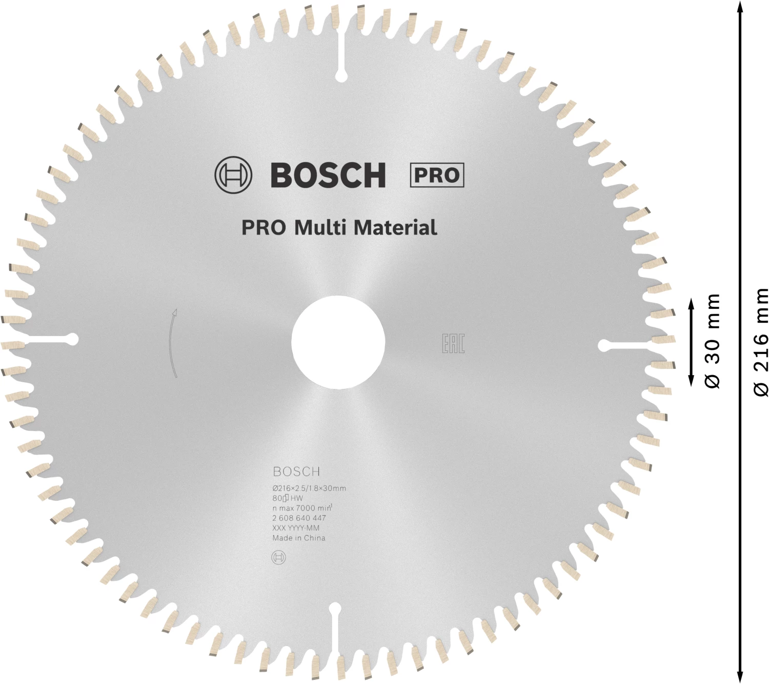 Bosch 2608640447 PRO cirkelzaagblad - 216 x 30 x 80T - multi materiaal
