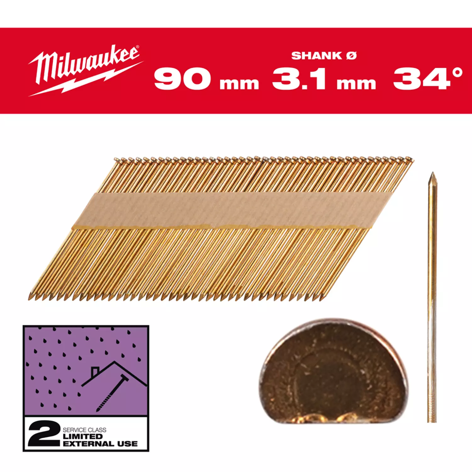 Milwaukee 4932492605 Nagels D-kop 34 90mm/SS/G/SC2-2,2kpc-image