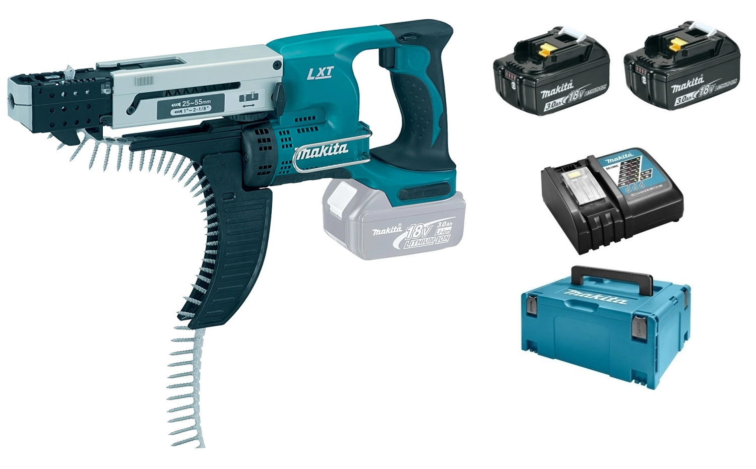 Makita DFR550RFJ Visseuse automatique à batteries 18V Li-Ion set (2x batterie 3.0Ah) dans MAKPAC-image