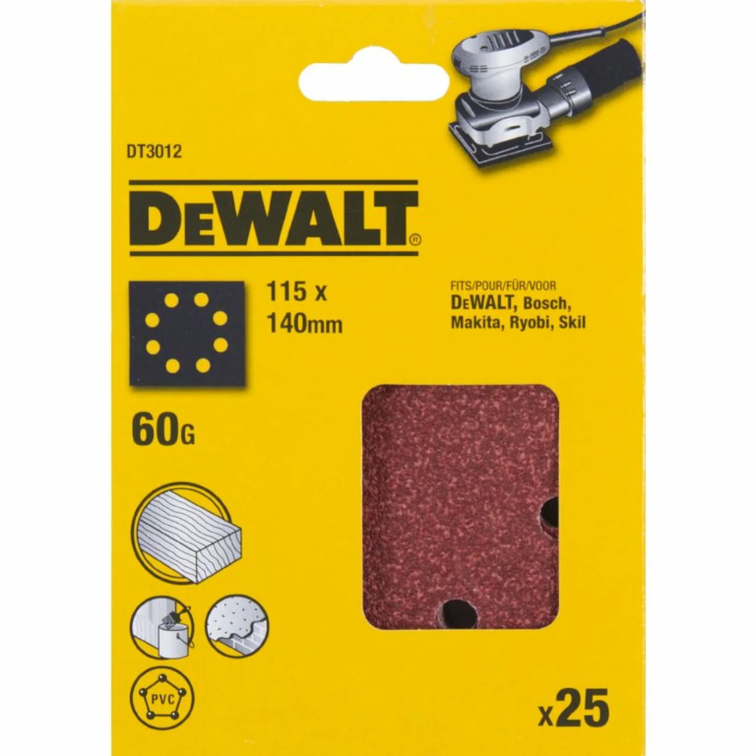 Feuille de ponçage plat DeWALT DT3012 - K60 - 115 x 140 mm (25e)-image