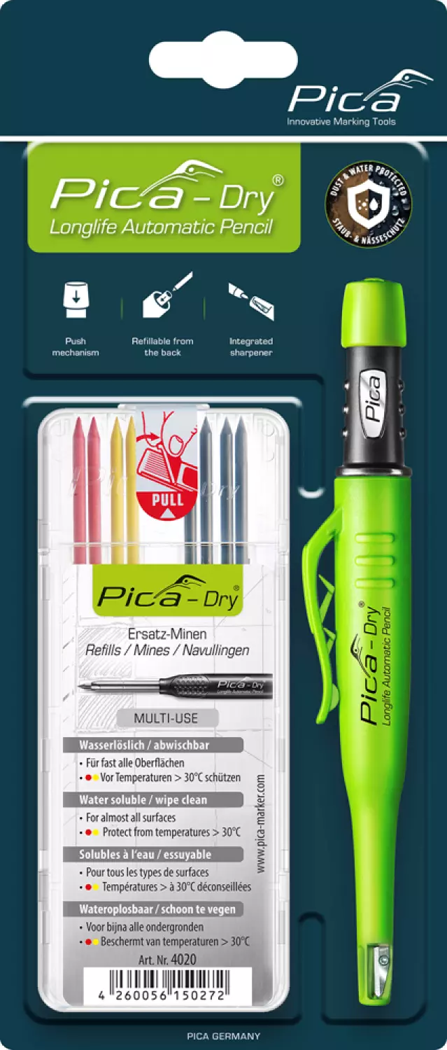 Pica PI30402 Dry Longlife marqueur 3030 + et recharges 4020 - Graphite/Rouge/Jaune (8 pièce)-image