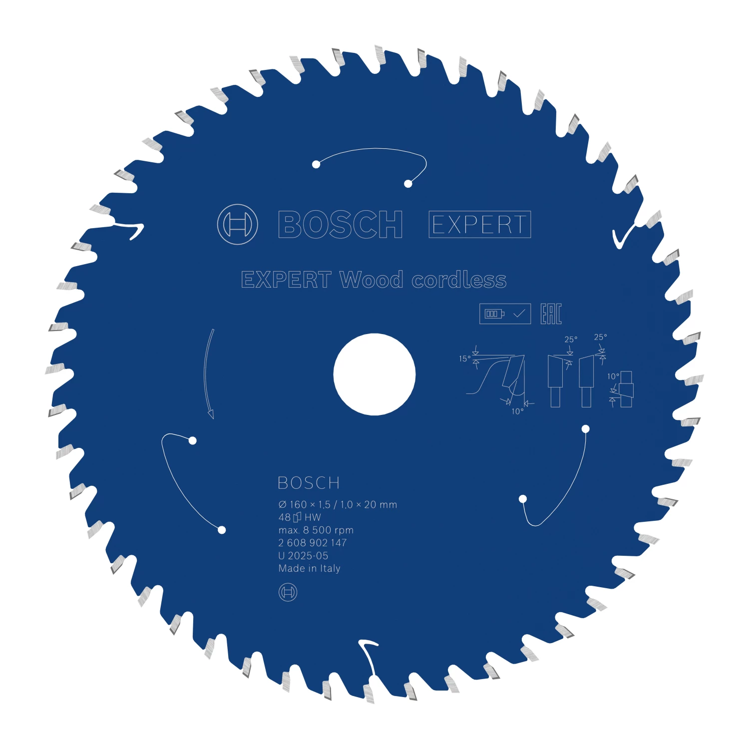 Bosch 2608902147 Lame de scie circulaire sans fil EXPERT pour bois - 160 x 20 x 48D