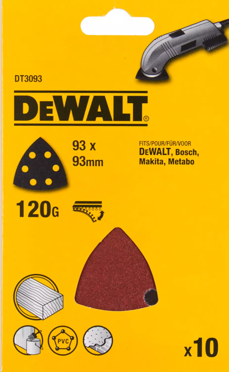 DeWALT DT3093-QZ Feuilles abrasive pour ponceuse Delta - K120 - 93mm (10pcs)-image