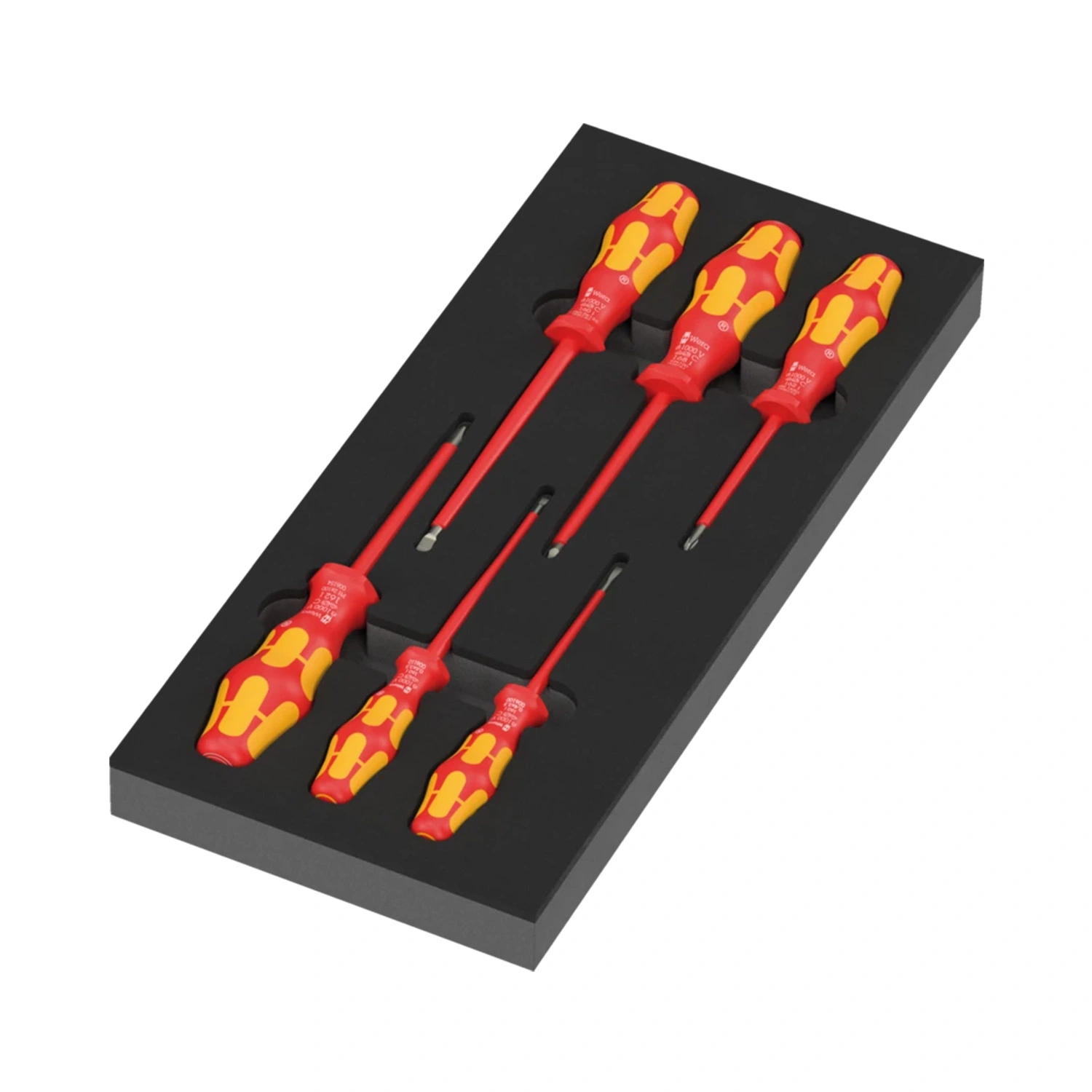 Wera 05150134001 jeu de tournevis 7 pièces 97111 Kraftform Serie 100 set 2 VDE avec insert en mousse - PH/SL/Robertson