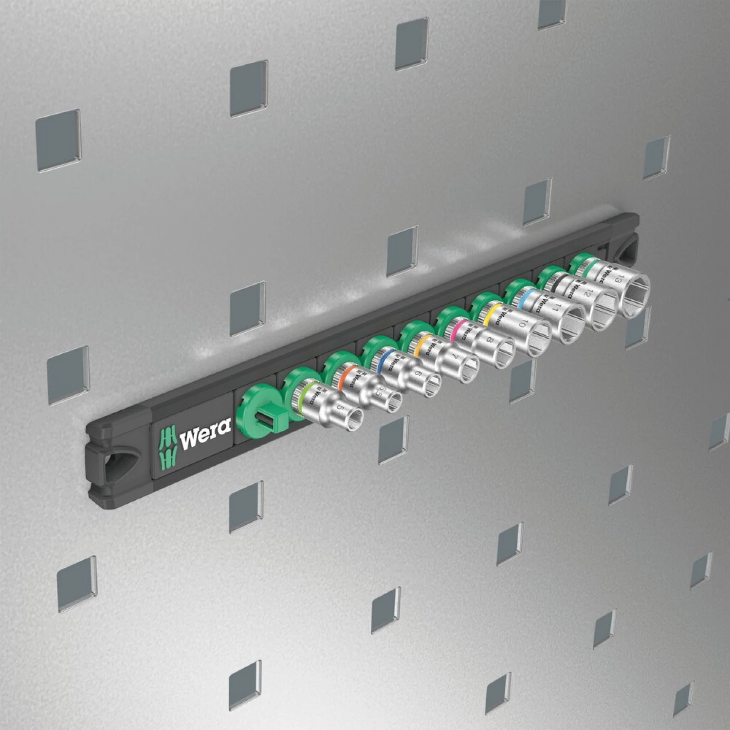 Wera 05005400001 9 pièces Barrette magnétique à douilles A 4 jeu de douilles Zyklop avec support - 1/4 »-image