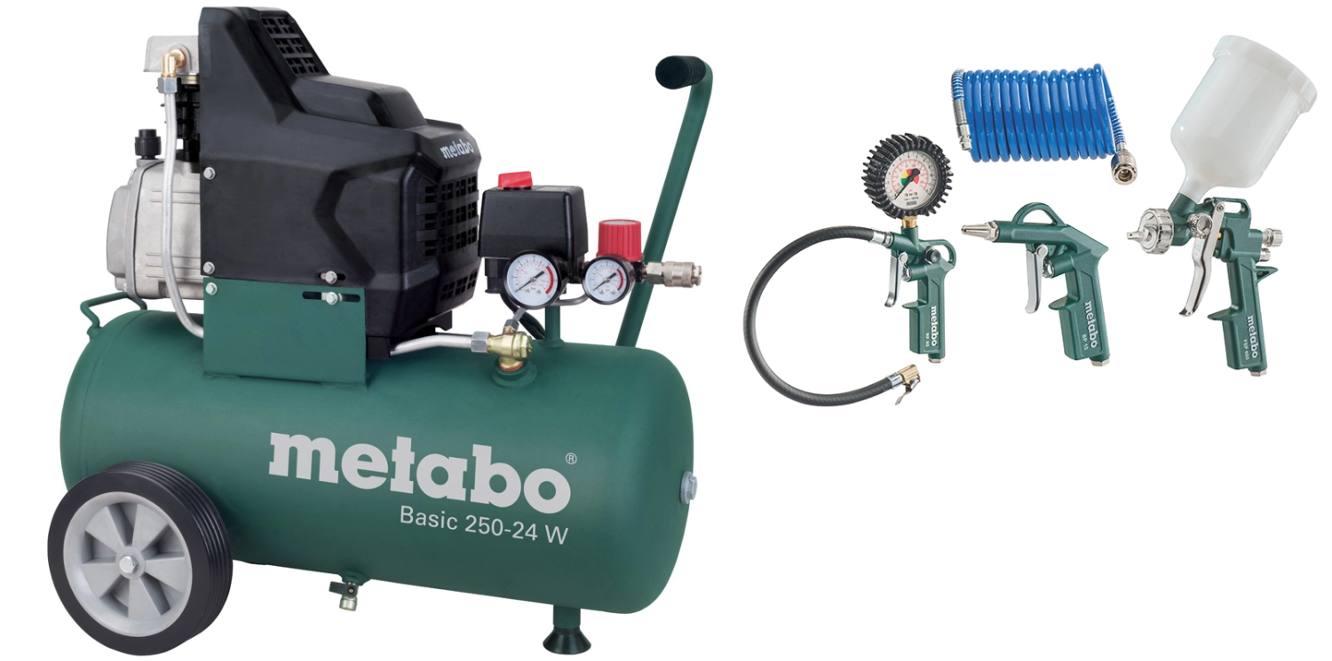 Metabo Basic 250-24 W Compressor + LPZ 4 toebehorenset - 1500W - 8 bar - 24L - 95 l/min-image