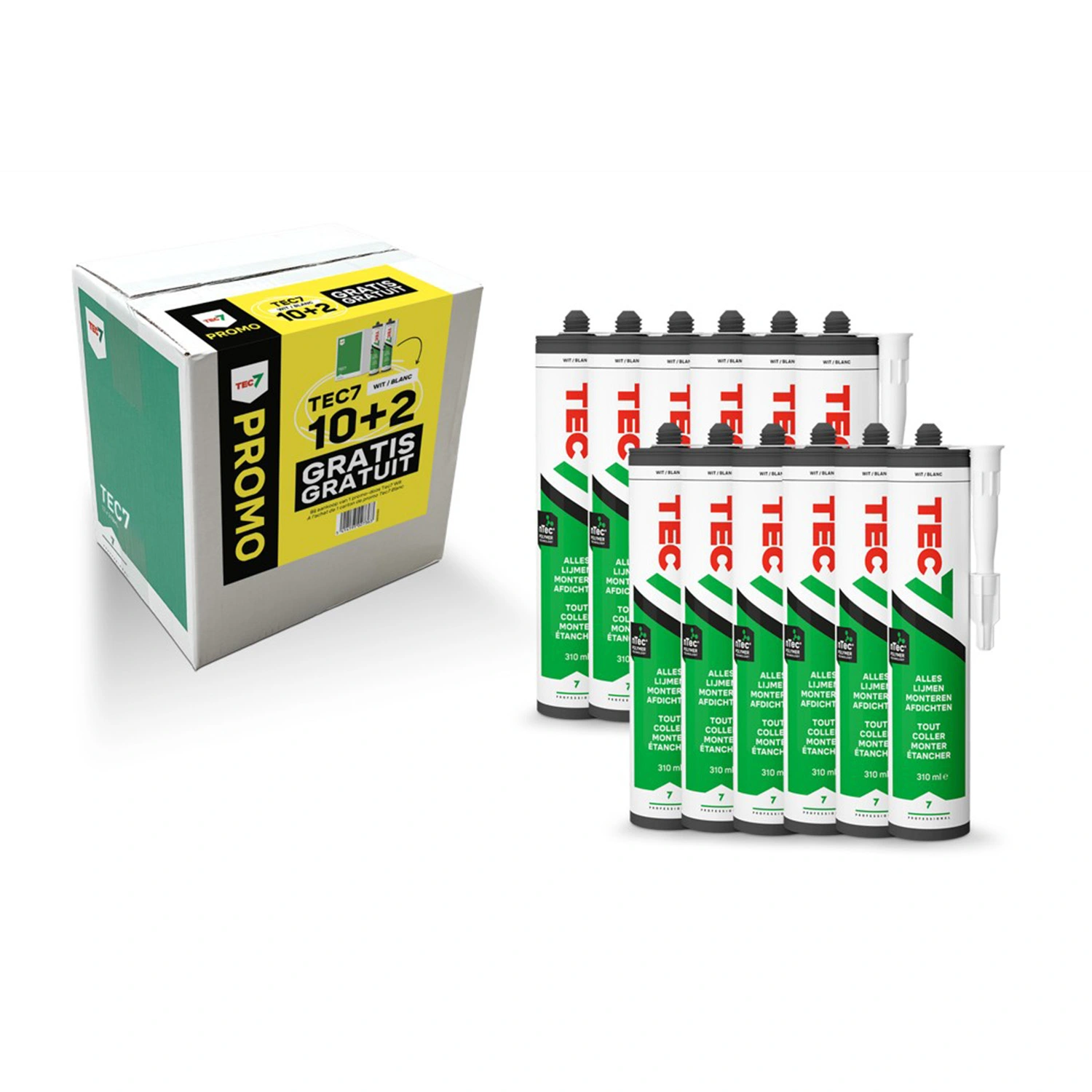 TEC7 Mastic de montage - Blanc - Cartouche - 310 ml (10 cartouches + 2 offertes)