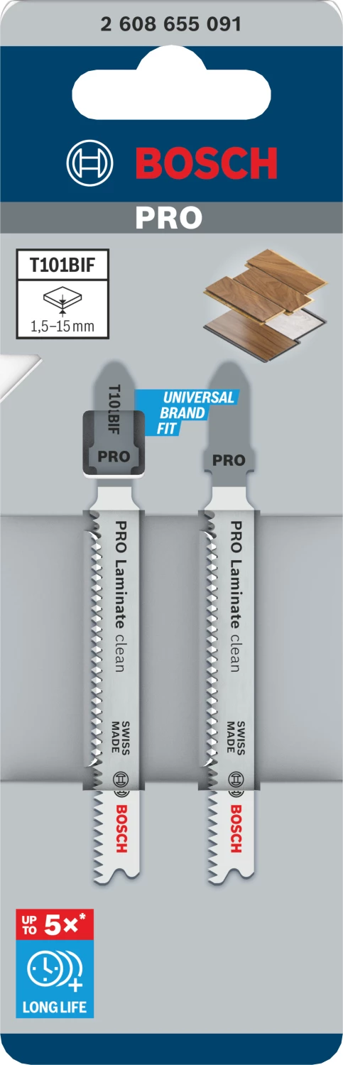 Bosch 2608655091 PRO T101BIF Lame de scie sauteuse Clean - stratifié (2 pièces)-image