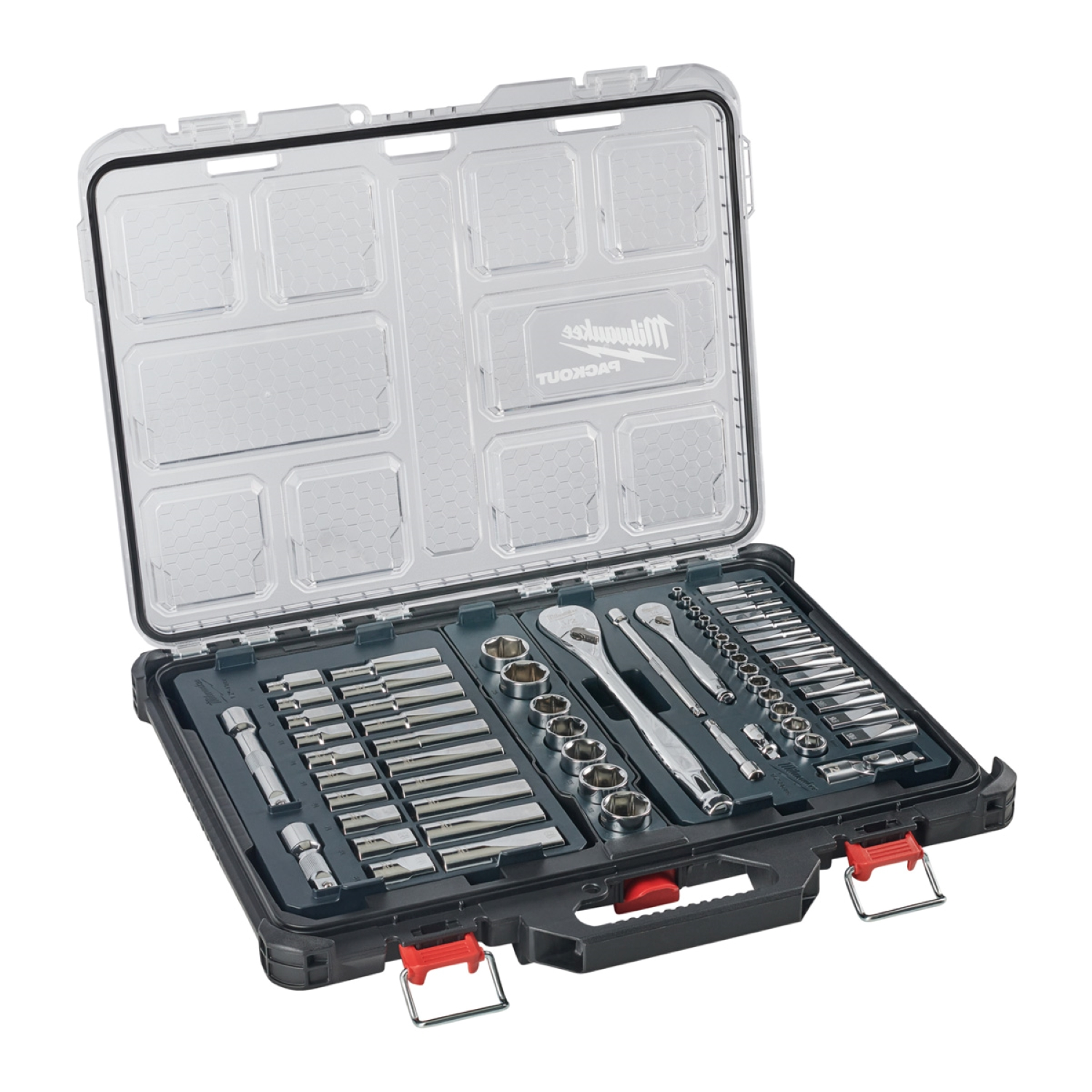 Milwaukee 4932493661 PACKOUT ratel- en doppenset met 1/4" en 1/2" aandrijving (63-delig)-image