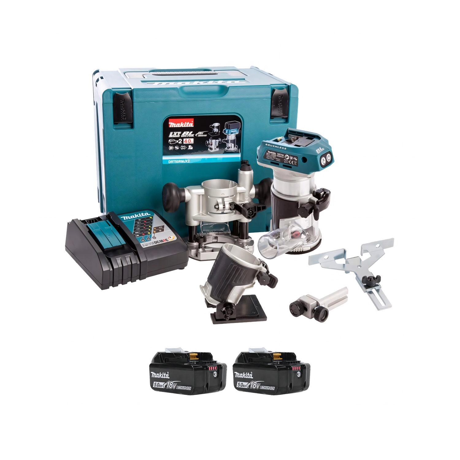 MAKITA DRT50RTJX2 Affleureuse sans-fil 18V Batterie LI-ion - (2x 5,0h) dans Mbox-image