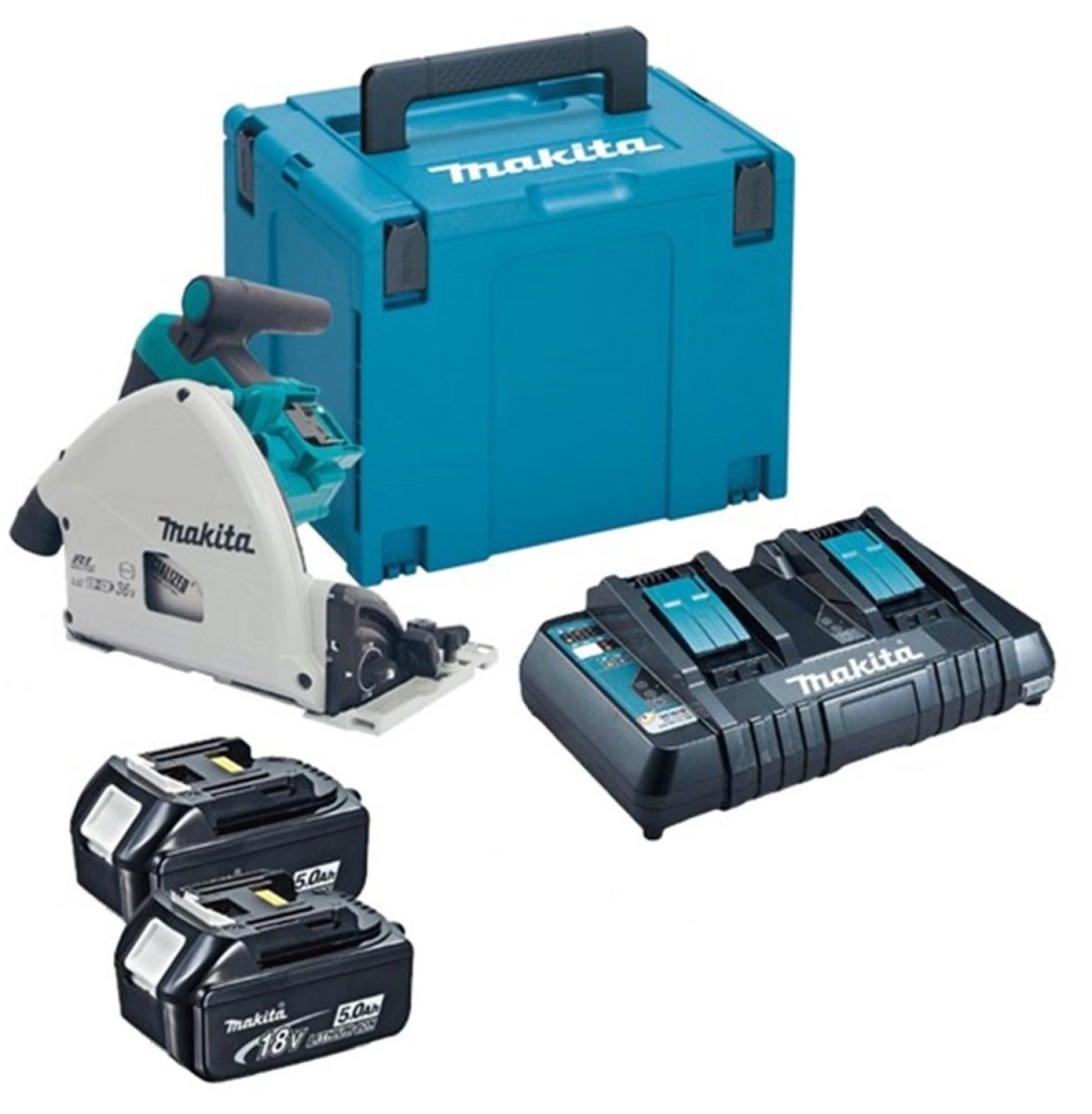 Makita DSP600PT2J Batterie Li-Ion 36V (2x 18V) Kit de scie plongeante (2x batterie 5.0Ah) dans MAKPAC - 165 x 20 mm - sans balais-image