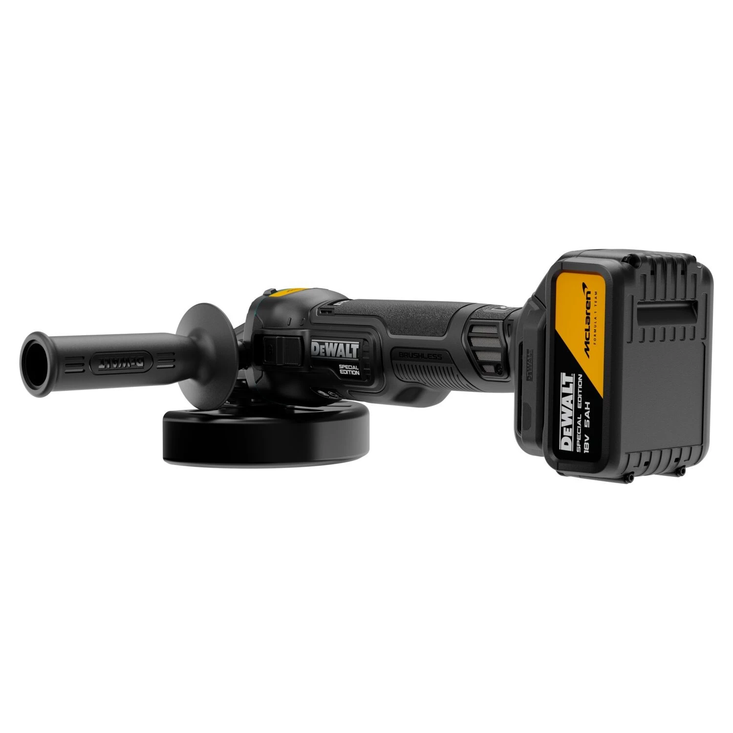 DeWALT X MCLAREN DCG45MP2T-QW 18V XR accu haakse slijper set (2x 5.0Ah accu + lader) - 125mm-image