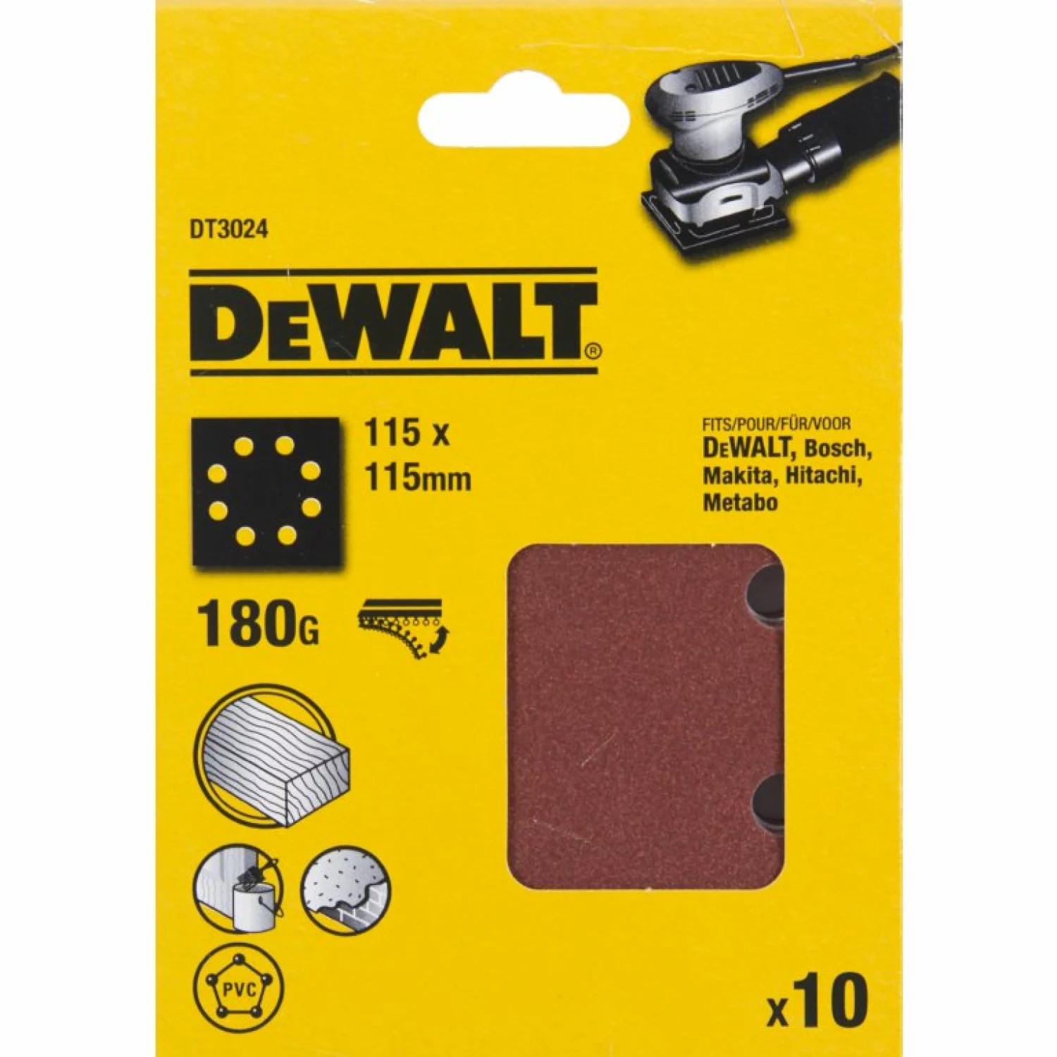 Feuille de ponçage plat DeWALT DT3024 - K180 - 115 x 115 mm (10e)